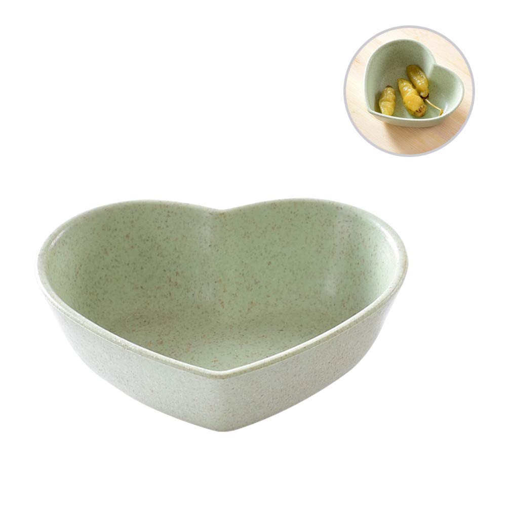 DOITOOL 4-Piece Heart-Shaped Mini Sauce Dishes Set - Eco-Friendly Wheat Straw Small Plates for Soy Sauce, Condiments, Jam, Sushi Dipping - Perfect for Snacks, Appetizers & Party Serving (Green)