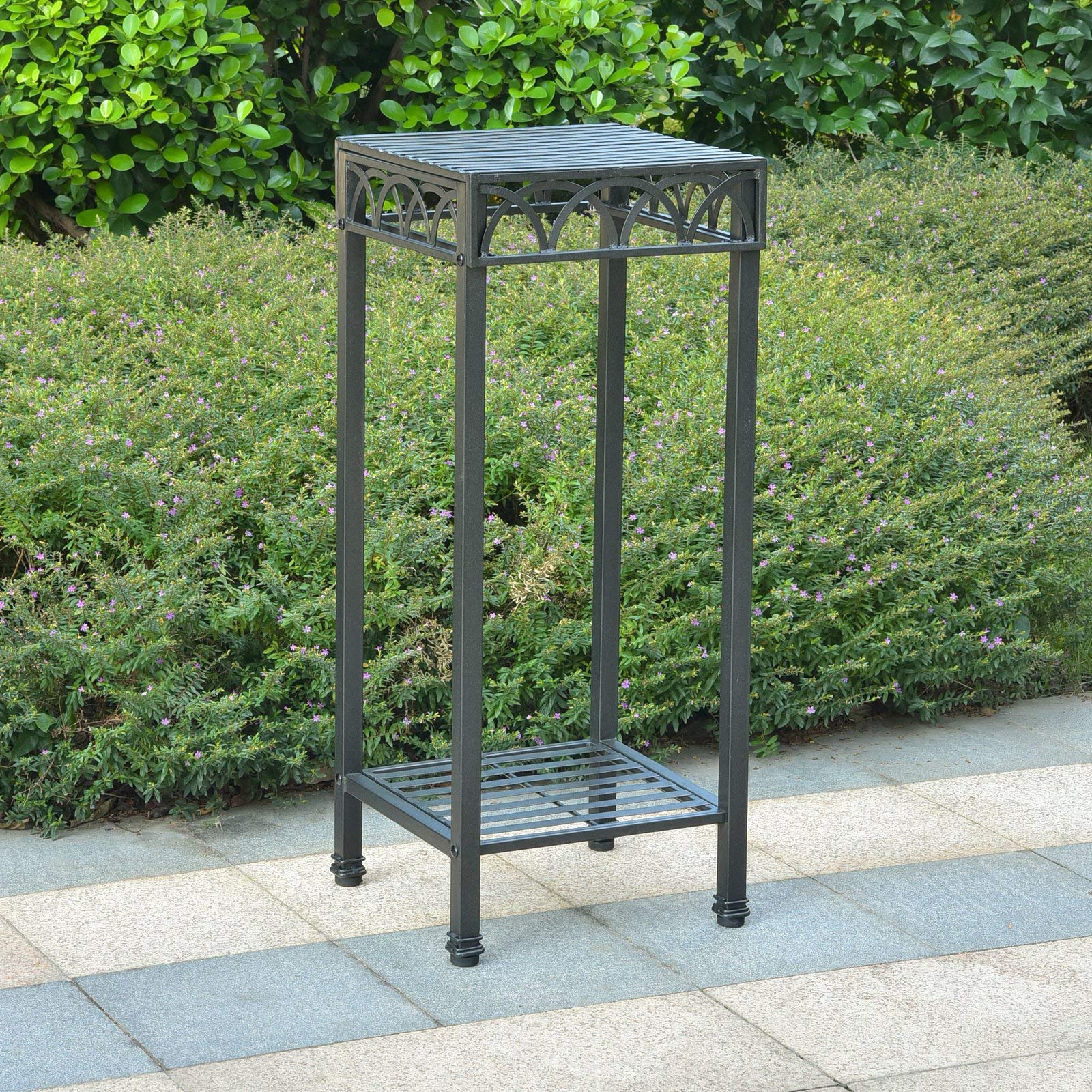 Segovia Iron Square Plant Stand - Sturdy Indoor Outdoor Metal Flower Pot Holder for Patio, Garden, and Home Decor
