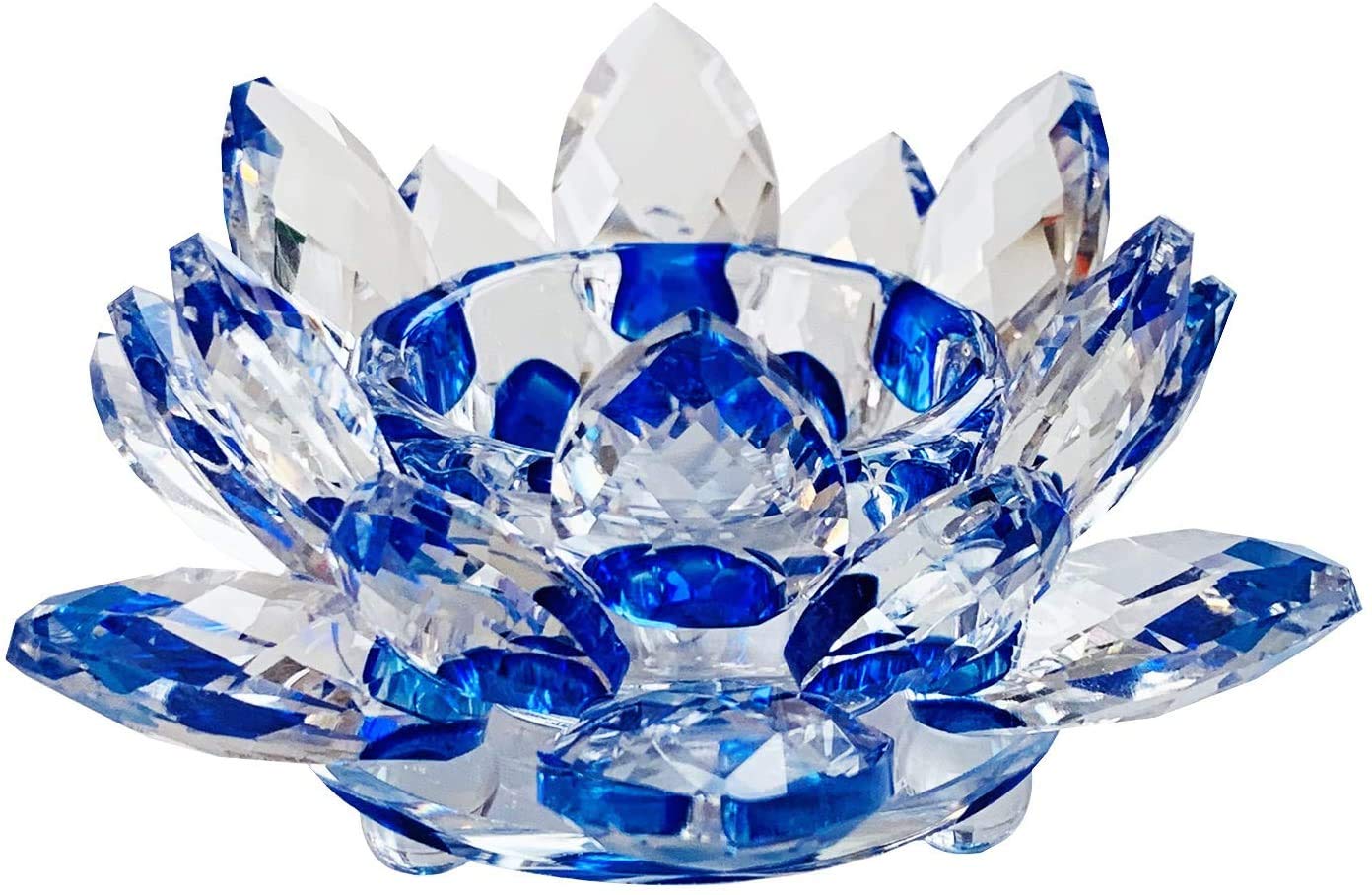 Crystal Tea Light Candle Holders - Lotus Shaped Glass Tealight Holders for Wedding, Party, Home Decor (Blue) | Perfect for Altar Decorations, Windowsill Displays & Votive Activities