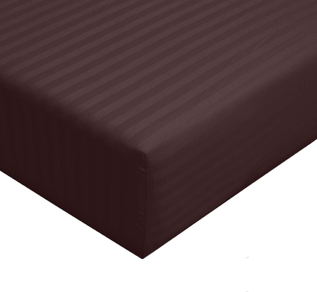 Royal Tradition 300 Thread Count 100% Cotton 4-Piece California King Sheet Set - Striped Deep Pocket Bedding for Comfortable Sleep, Chocolate Brown - Perfect for Master Bedroom, Guest Room & Luxury Hotels