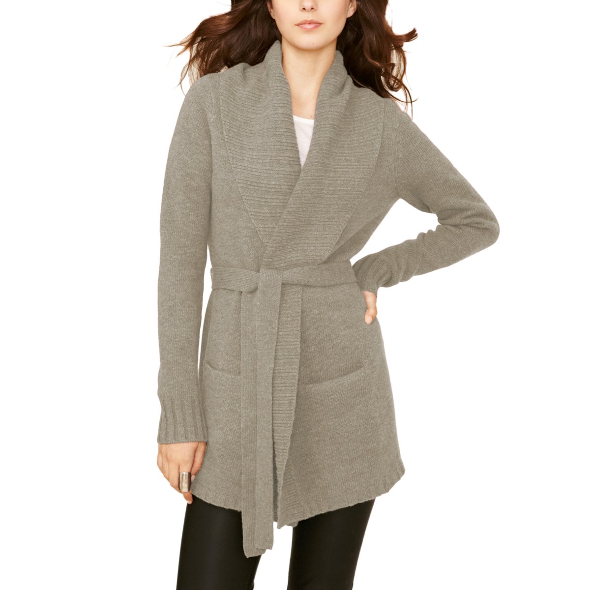 Parisbonbon Women's 100% Cashmere Long Sleeve Cardigan Sweater - Soft & Warm Beige Taupe Pullover - Size 2XS - Perfect for Office, Travel & Casual Outfits