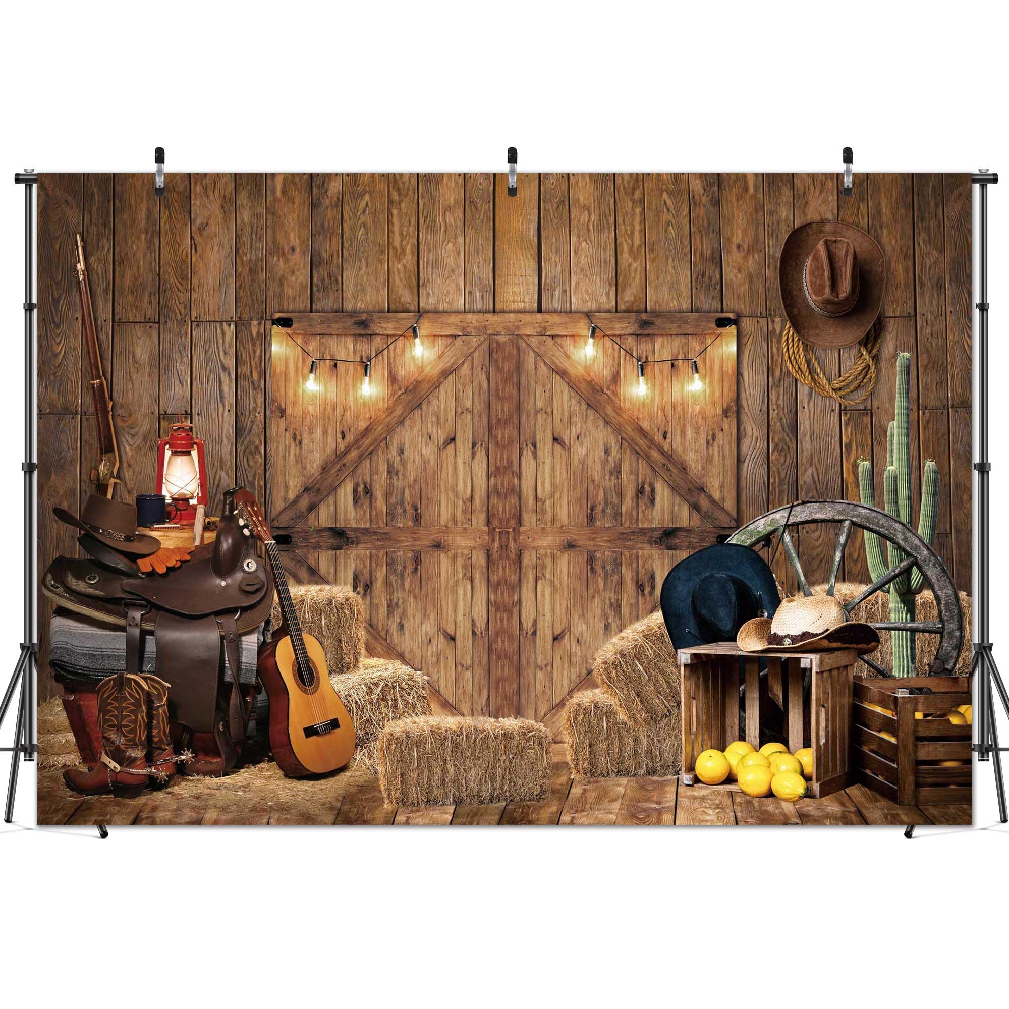 8x6FT Rustic Farmhouse Photography Backdrop - Polyester Fabric Barn Door Background for Western Cowboy, Birthday Parties, Baby Showers & Photo Booth Decor (Fall Harvest Theme) | Perfect for Seasonal Events, Family Portraits and Social Media Content Creation