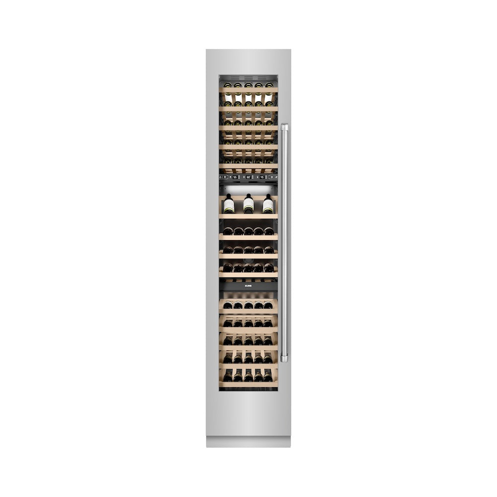 ZLINE 18 Inch 9.0 Cubic Feet Triple Zone 68 Bottle Left Hinge Stainless Steel Column Wine Cooler - Perfect for Home Bars, Wine Cellars, and Entertaining Spaces (RCWVL 304 18)