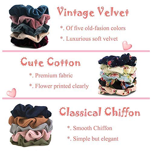 Artlift 15-Piece Multicolor Scrunchies Set - Velvet & Satin Hair Bands for Women | Printed Elastic Hair Ties for Workout, Office & Everyday Use