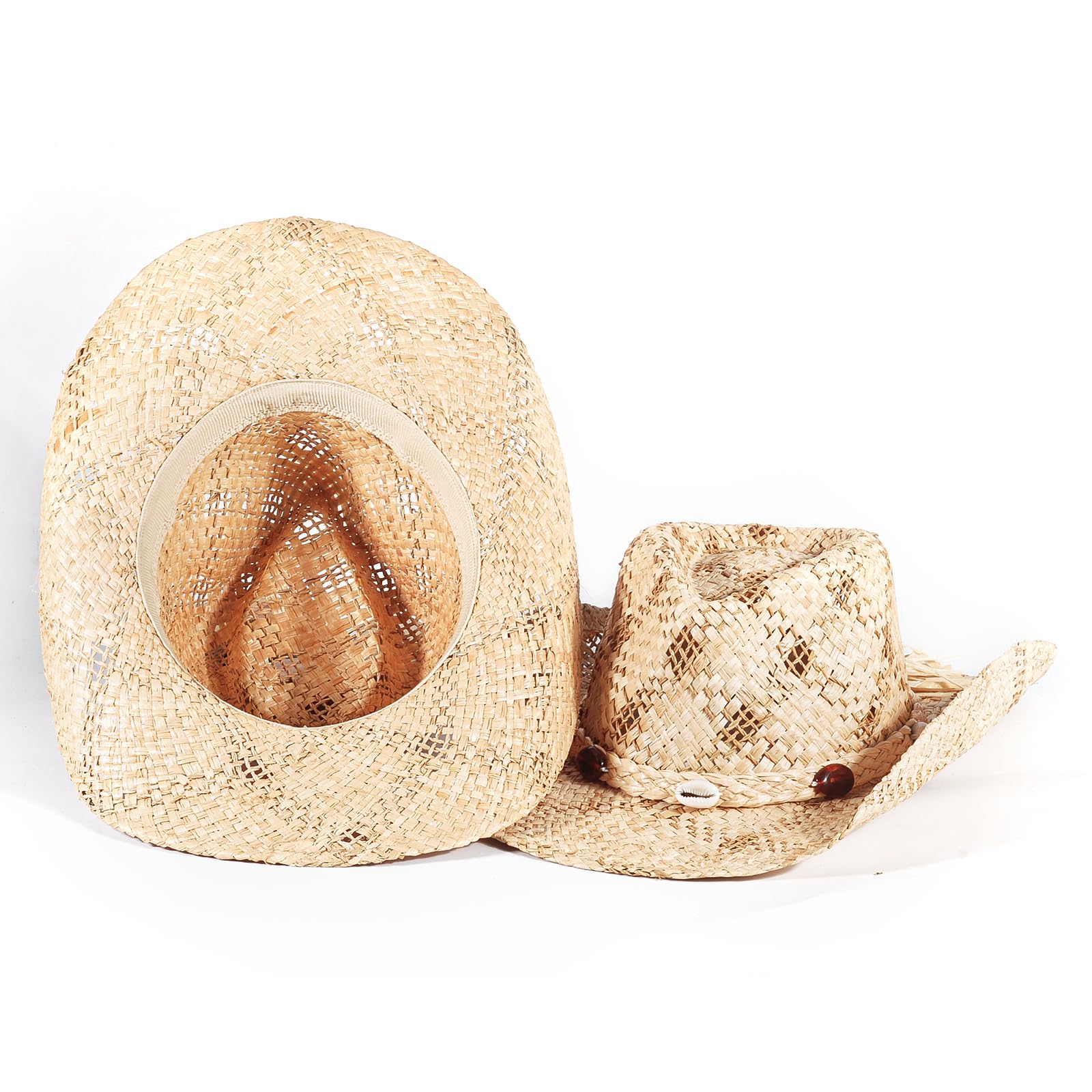 Stylish Straw Cowboy & Cowgirl Hats for Women & Men - Wide Brim Summer Beach Sun Hat - Western Panama Hat for Outdoor, Country Music Festivals & Vacations