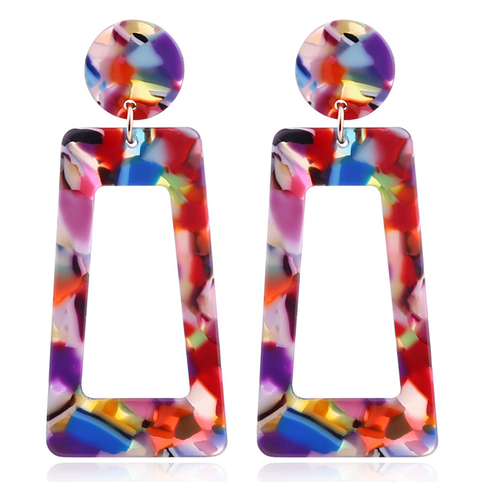 Stylish Geometric Acrylic Drop Earrings for Women - Colorful Leopard Print Resin Dangle Hoop Earrings | Fashion Statement Jewelry for Parties, Work & Everyday Wear