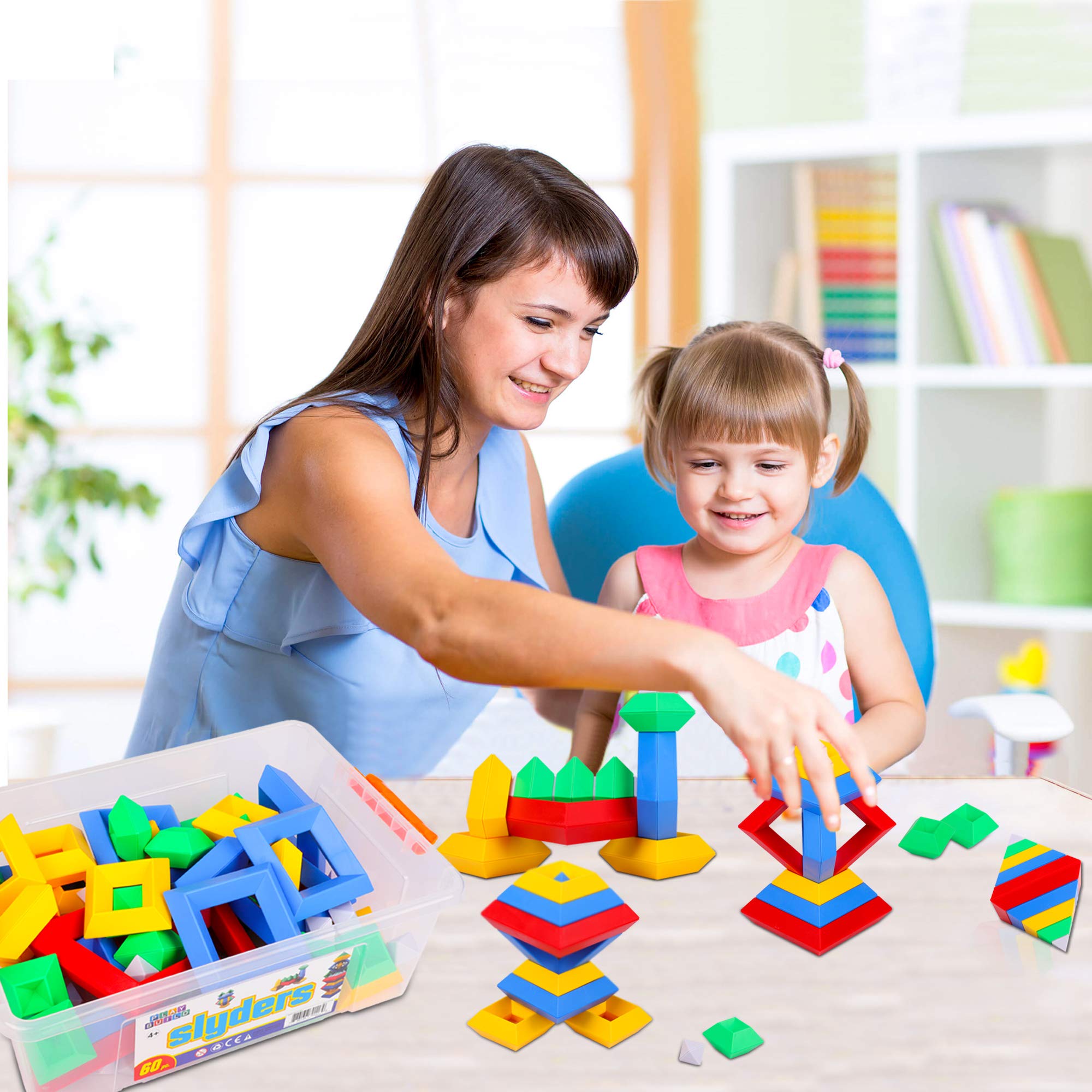 60-Piece 3D Pyramid Building Blocks Set - STEM Educational Stacking Toys for Kids Ages 4+ | Creative Geometric Learning Toys for Preschool Boys & Girls | Perfect for Classroom, Homeschool & Playroom STEM Activities