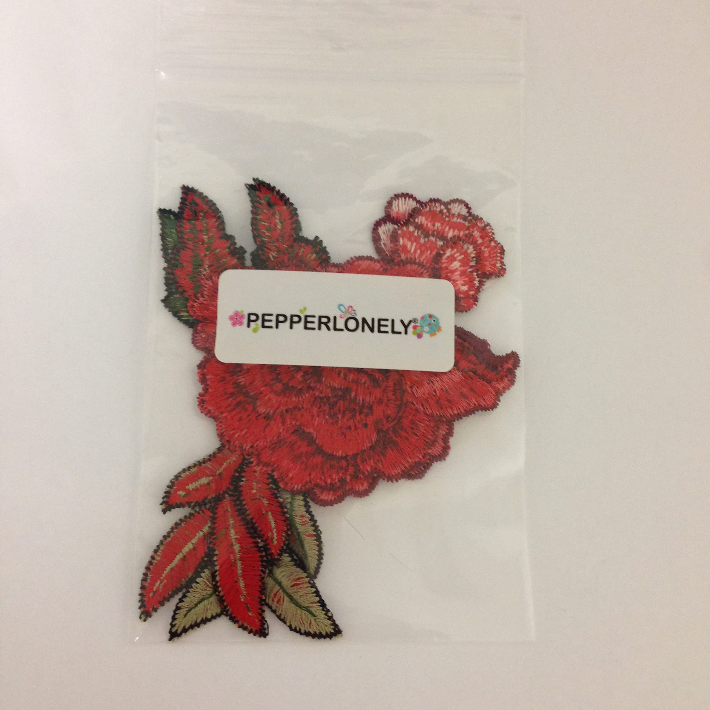 PEPPERLONELY 1 Pair Embroidered Rose Flower Iron-On/Sew-On Patches for Hats, Bags, Jeans - DIY Clothing Accessories & Crafts (Perfect for Customizing Denim Jackets, Backpacks, and Home Decor)