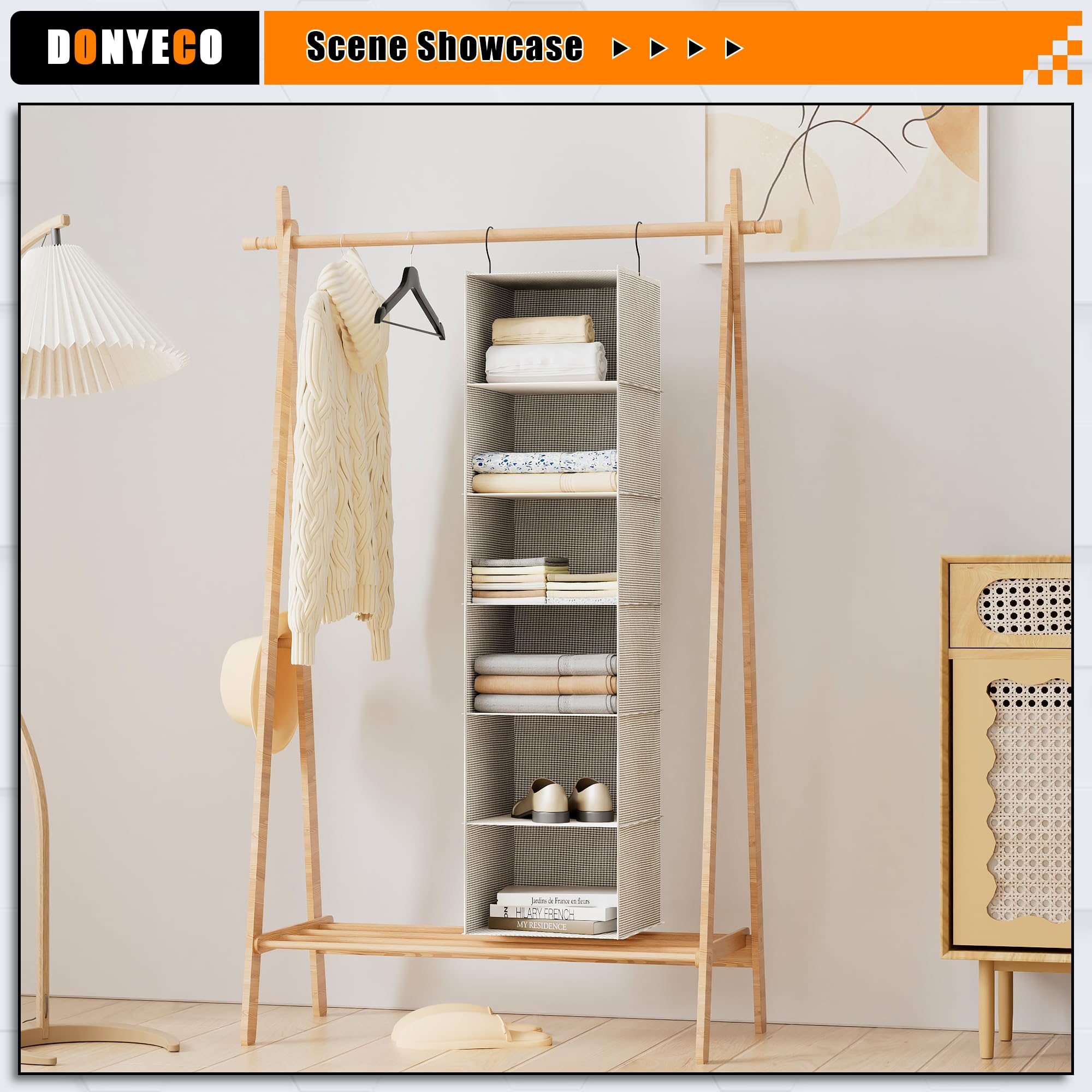 6-Shelf Hanging Closet Organizer for RV, Wardrobe & Nursery - Space Saving Storage Solution for Clothes, Linens & Baby Items - Perfect for Campers, Bedrooms & Small Spaces