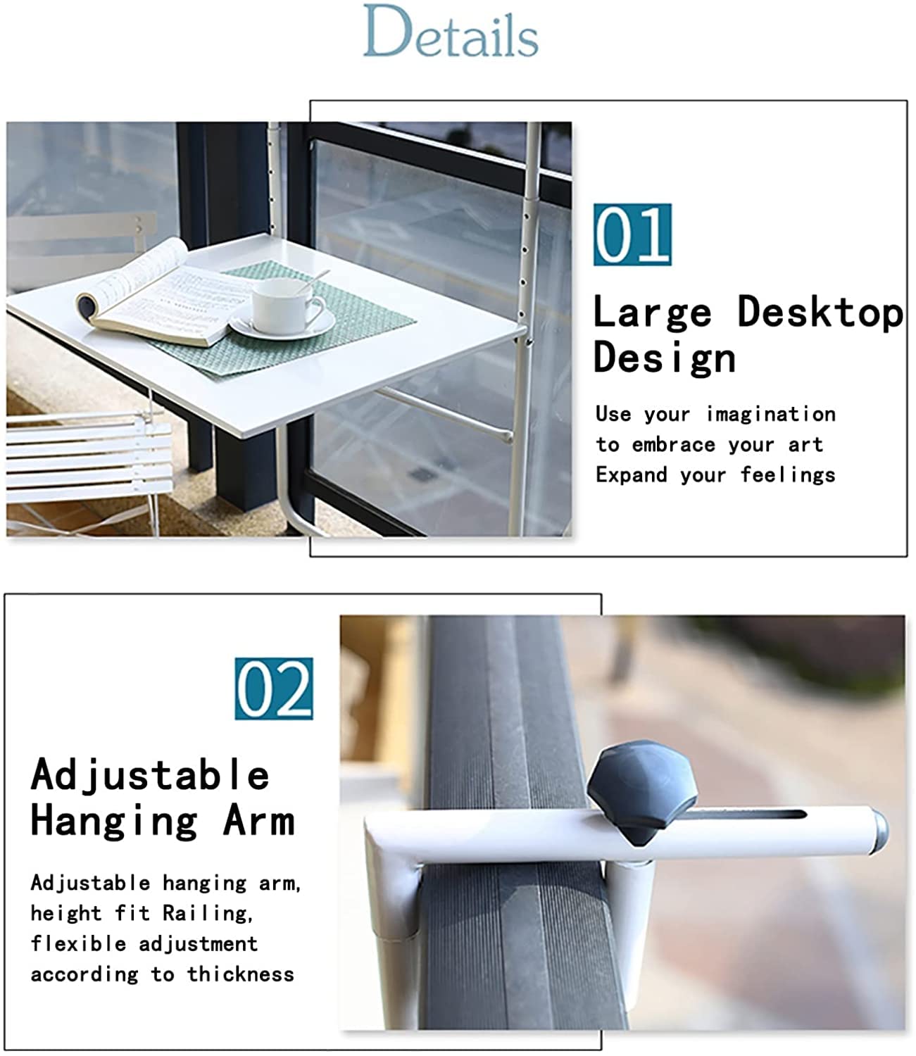 Folding Wall Mounted Side Table - Waterproof Balcony Railing Hanging Table for Outdoor Use, Patio, Garden, Backyard & Porch - Space Saving 60x40cm Black Bar Table (Perfect for Small Spaces & Outdoor Relaxation)