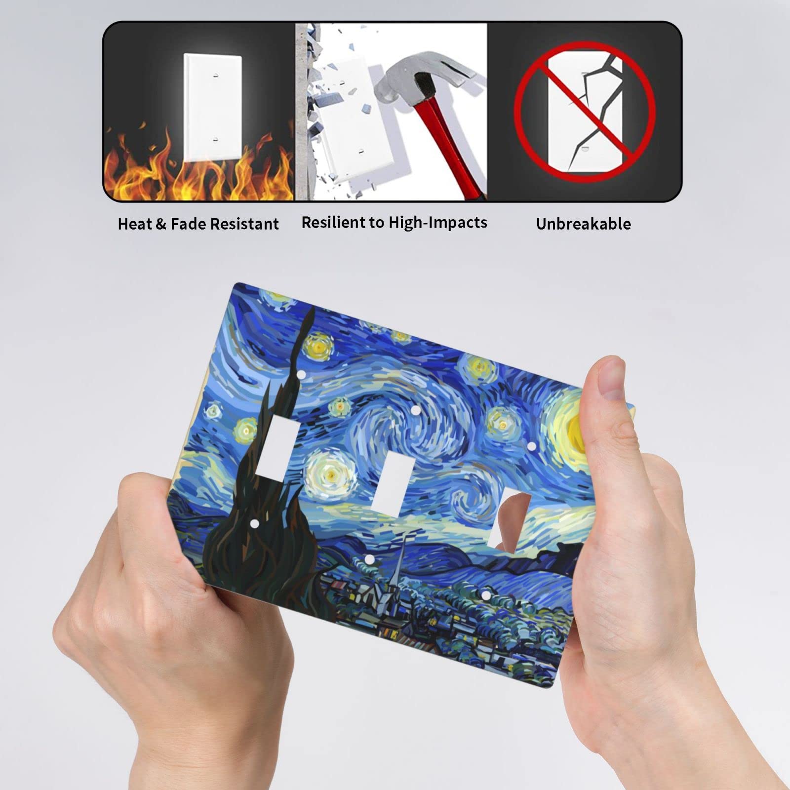 Starry Night Van Gogh Toggle Light Switch Plate Cover - 3 Gang Decorative Wall Plate (4.5