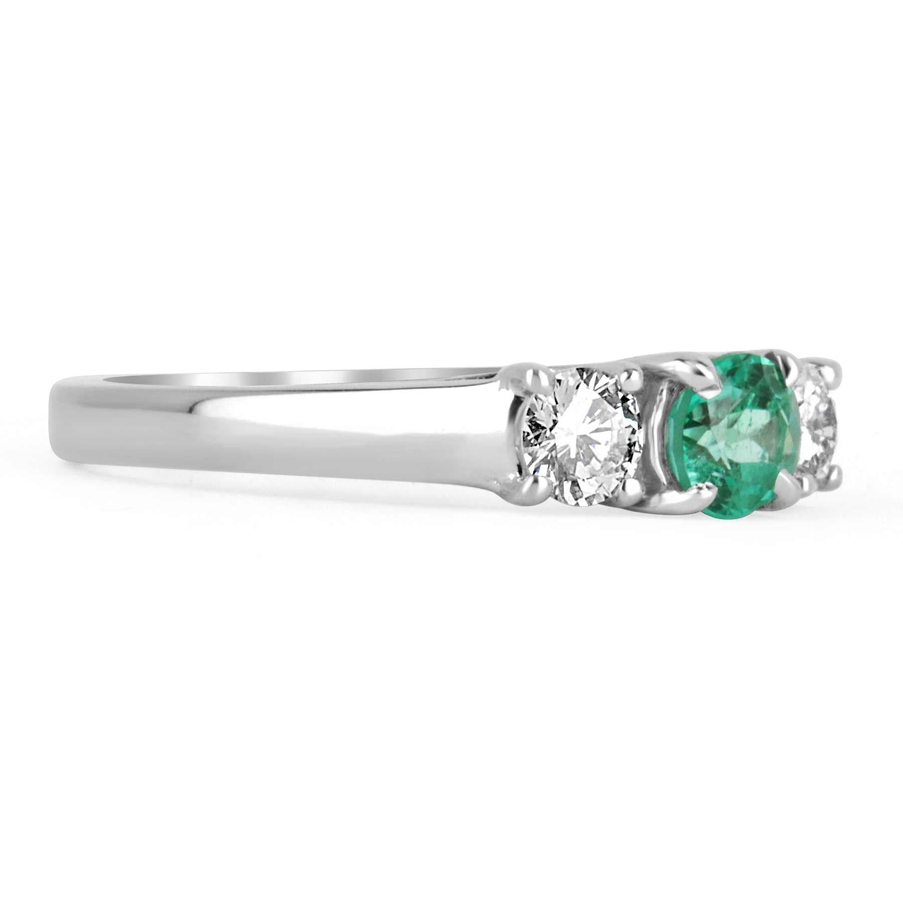 1.03 TCW Emerald & Diamond 3 Stone Engagement Ring in 14K White Gold - Perfect for Proposals, Anniversaries & Bridal Jewelry