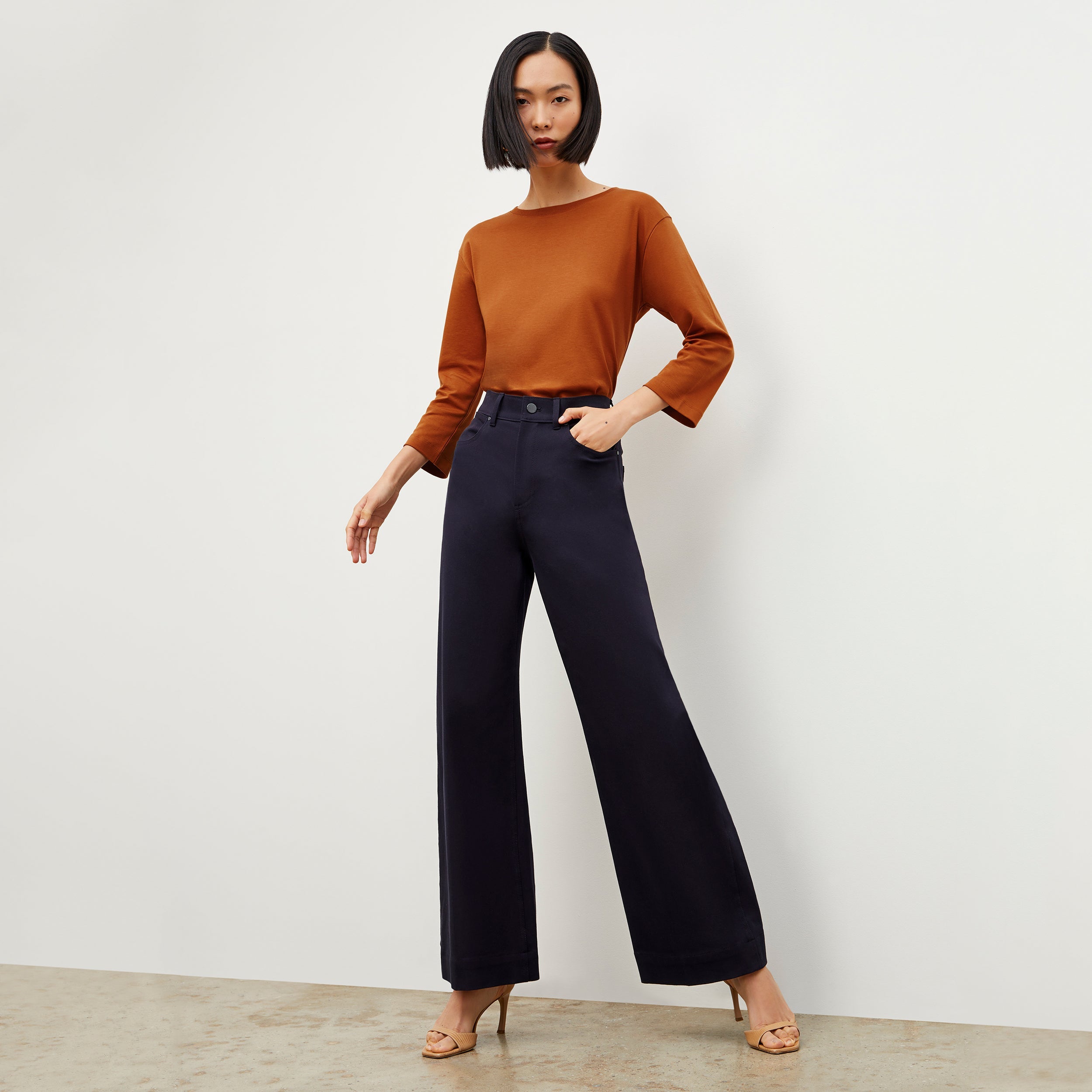 Milo Wide Leg Jeans for Women - Eco-Friendly Stretch Denim Pants in Dark Navy | Comfortable & Stylish for Casual Wear, Office & Travel