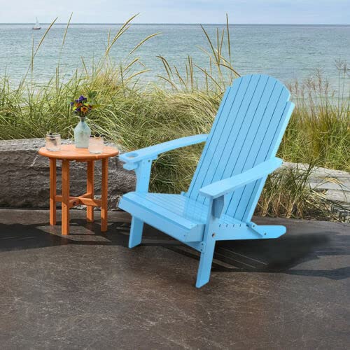 Premium Solid Wood Folding Reclining Adirondack Chair for Adults - Weather-Resistant Outdoor Patio, Beach & Garden Lounge Chair (Blue) - Perfect for Backyard Relaxation, Poolside Lounging & Coastal Decoration