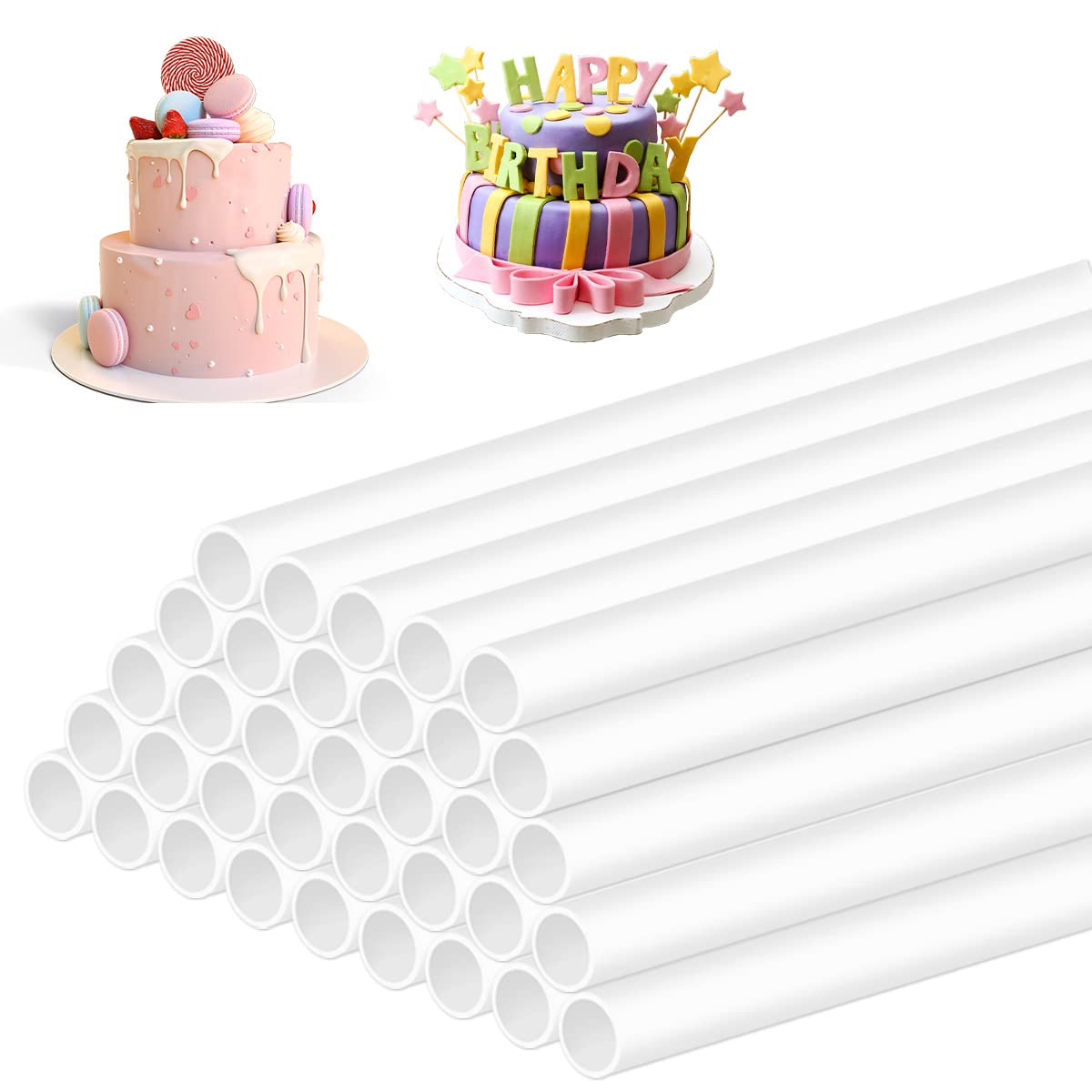50Pcs 9.5 Inch White Plastic Cake Dowels for Tiered Wedding Cakes - Sturdy Cake Supports for Stacking and Supporting | Perfect for Wedding Cakes, Birthday Cakes and Multi-Tier Cake Decorations