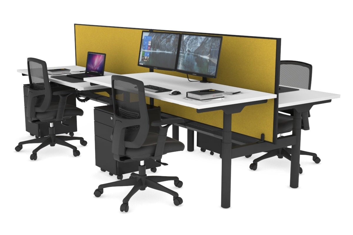 Flexi Premium Height Adjustable 4-Person H Bench Workstation - Black Frame [1600L x 700W] - Ideal for Office, Coworking Space & Home Office Setup