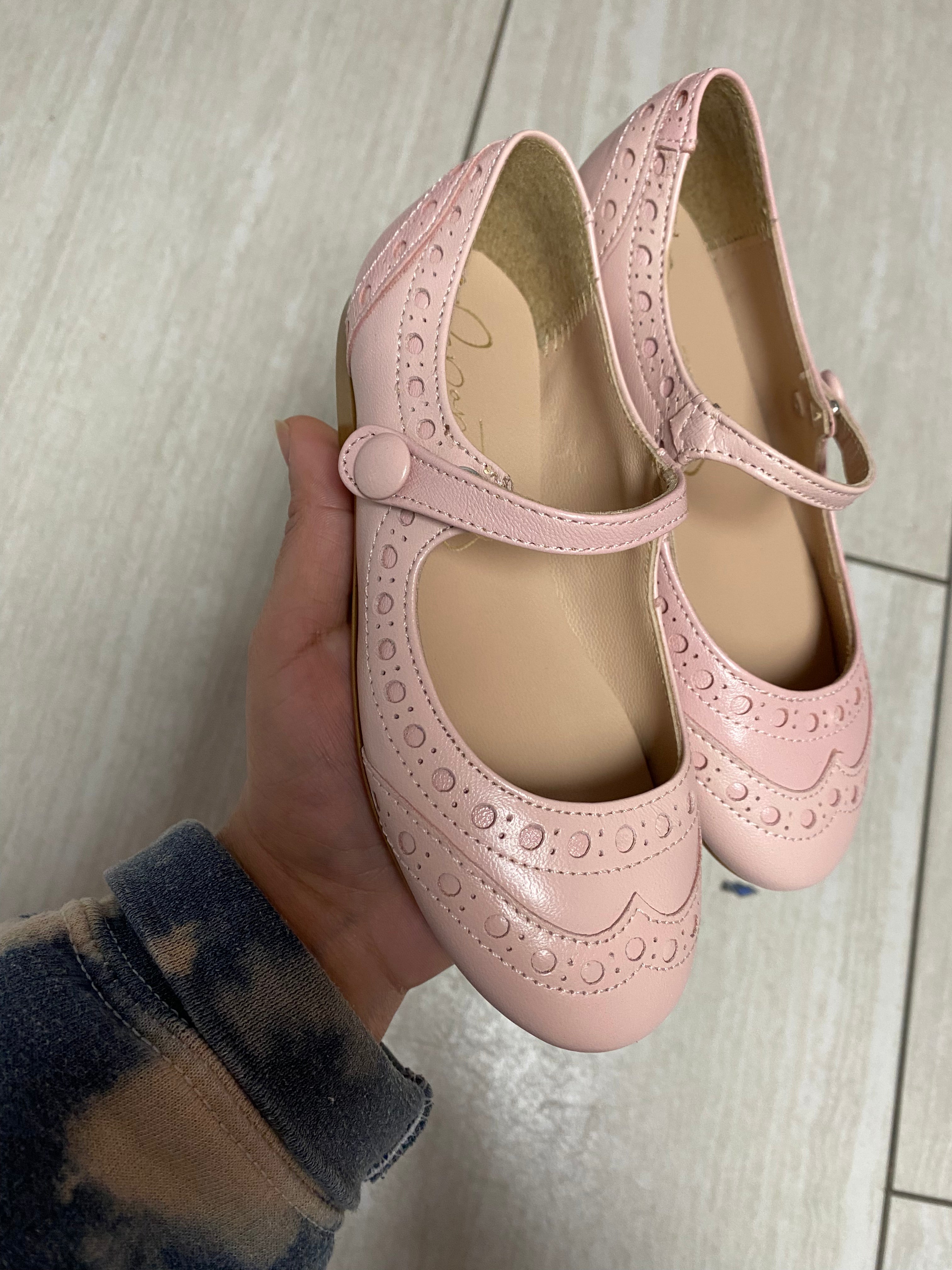 Soft Pink Wingtip Mary Jane Shoes for Women - Comfortable & Stylish Flats for Work, Office, and Casual Outfits