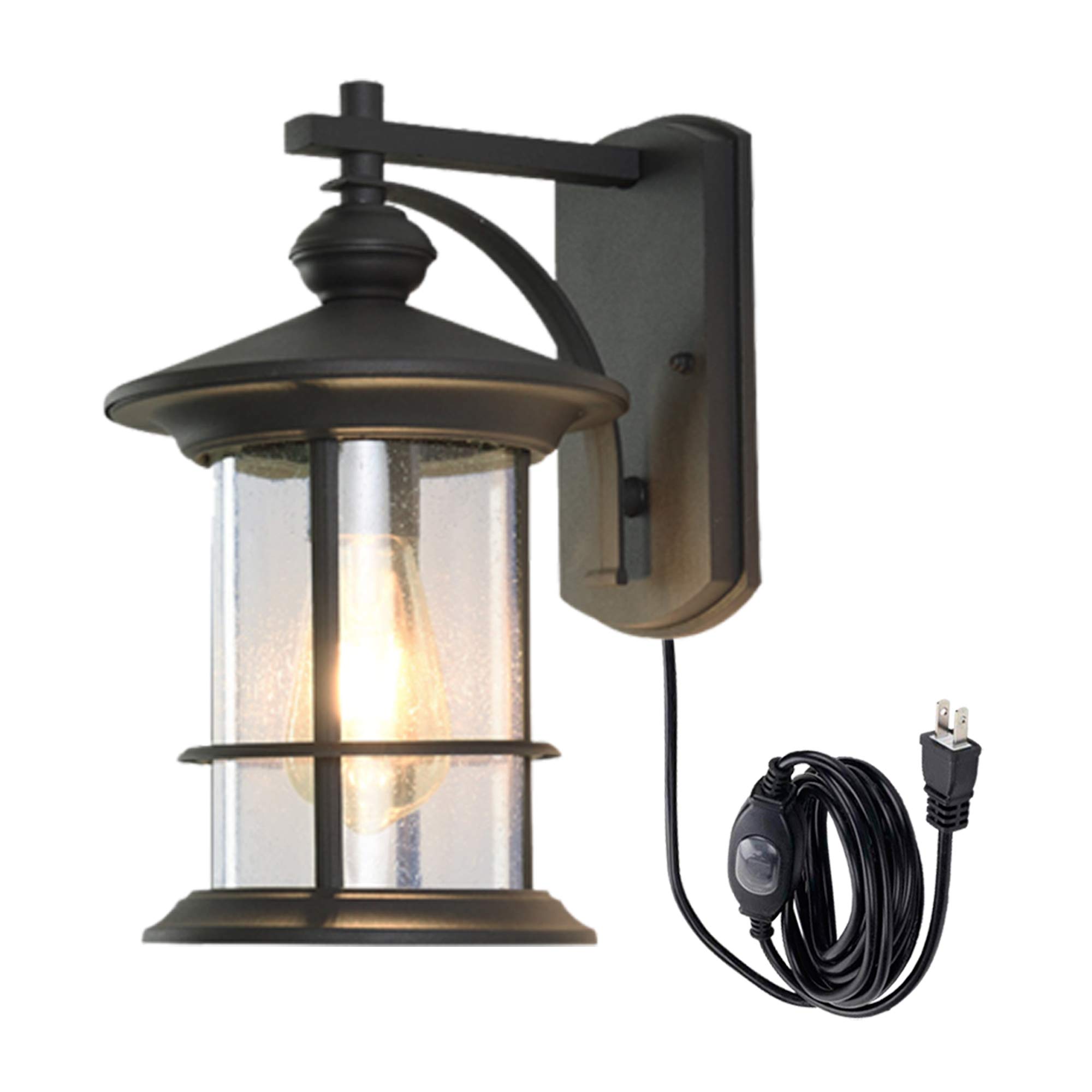 UL Listed Waterproof Black Aluminum & Bubble Glass Wall Mounted Lighting Fixture - Indoor/Outdoor Plug-in Downlight for Porch, Backyard, Lounge - Vintage Dome Design (Perfect for Patio, Garden, and Entryway Lighting)