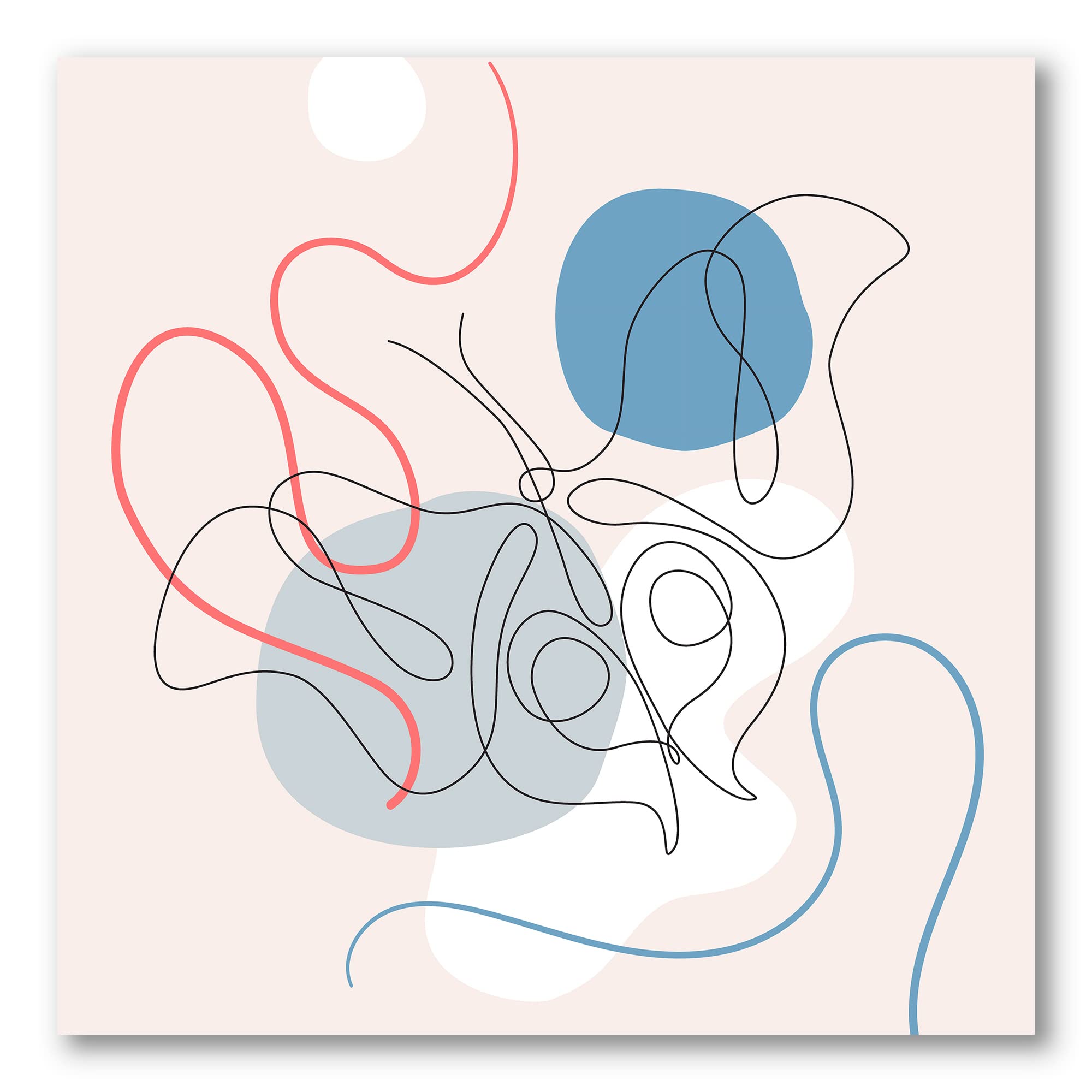 Butterfly One Line Drawing on Cubism Shapes II - Modern Abstract Canvas Wall Art for Living Room, Bedroom & Office Decor