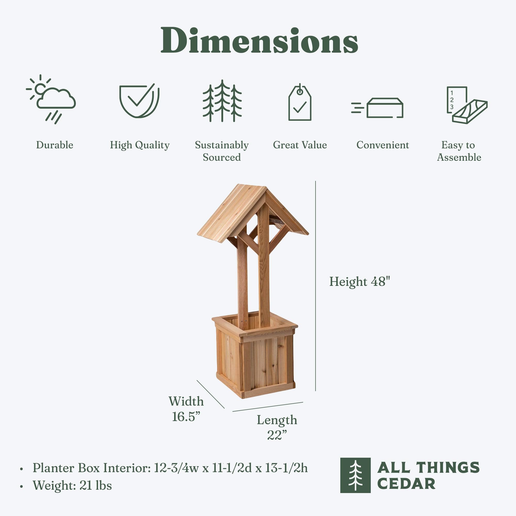 4-Ft Cedar Outdoor Wishing Well Planter Box for Flowers & Plants - Perfect for Garden Decor, Patio Landscaping & Backyard Displays