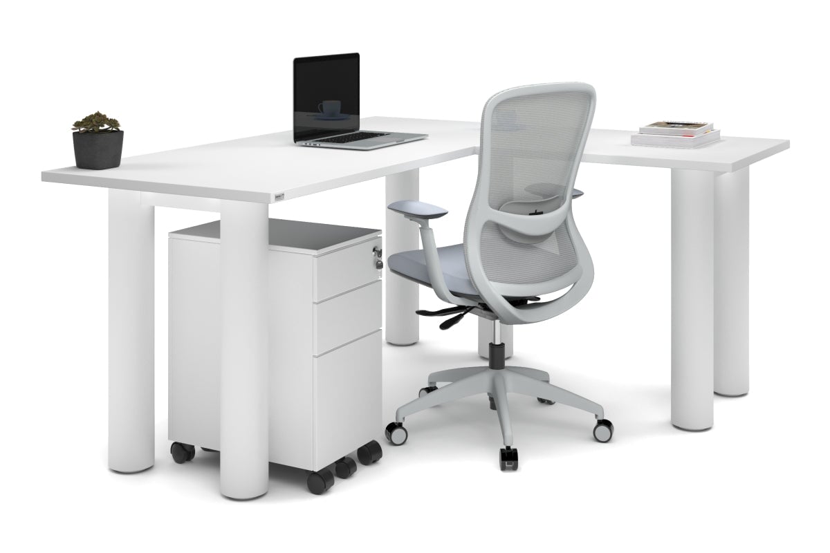 L-Shaped Corner Office Desk with Quadro Cylinder Legs - 1600L x 1450W - Perfect for Home Office, Gaming Setup & Workspace Organization