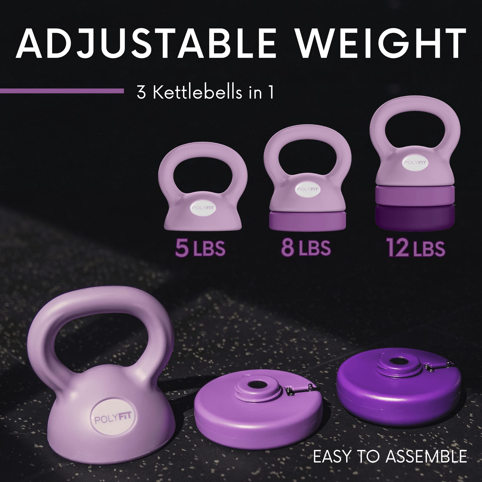 Polyfit Adjustable Kettlebell Set 5-12 lbs - Home Gym Weights for Women & Men - Perfect for Strength Training, HIIT Workouts, and Home Fitness Routines