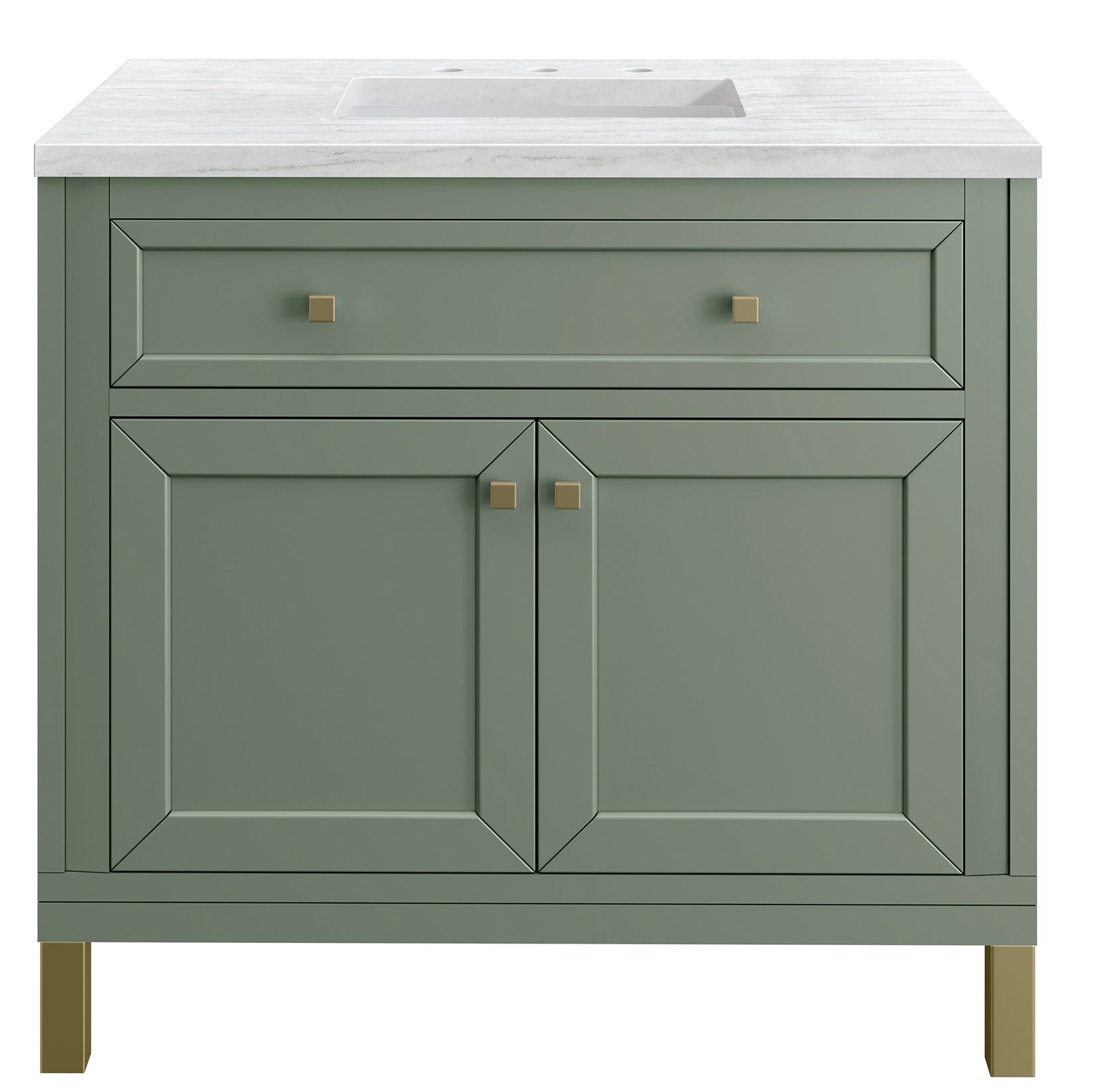 James Martin Vanities Chicago Collection 36 Inch Single Bathroom Vanity in Smokey Celadon with Countertop Options - Modern Farmhouse Style for Small Bathrooms & Powder Rooms