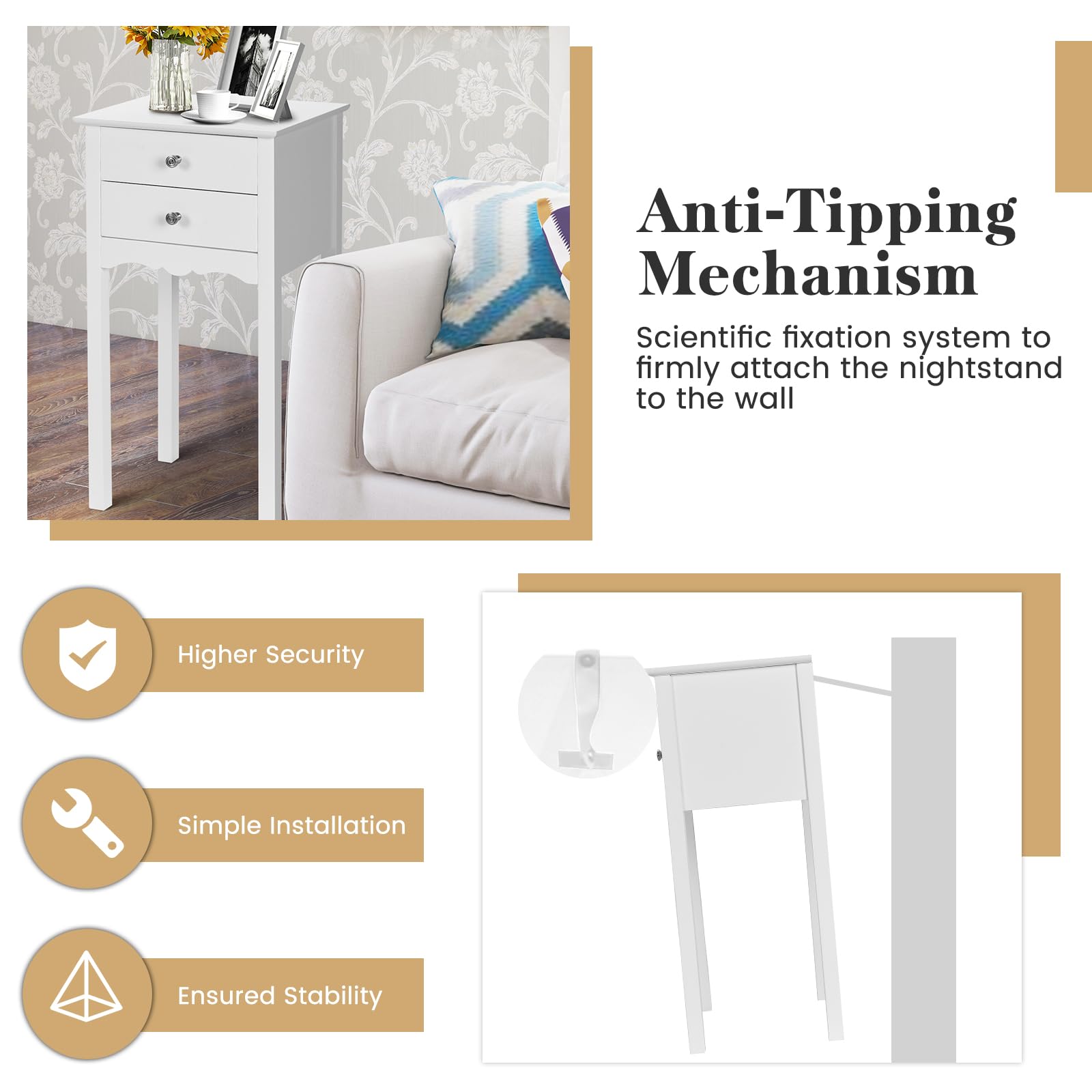 Giantex 2-Piece White End Table Set with 2 Drawers - Multi-Purpose Nightstand, Side Table for Living Room, Bedroom & Home Decor - Perfect for Small Spaces, Apartment Essentials & Accent Furniture