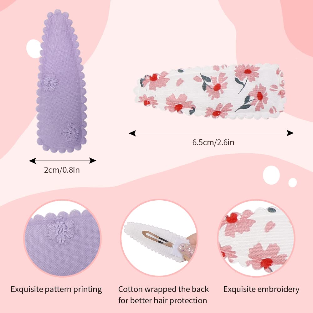 40 Pcs Floral Print Non-Slip Snap Hair Clips for Toddler Girls - Soft Wrapped Barrettes Hair Accessories for Baby & Kids (Pink) - Perfect for School, Parties & Daily Styling
