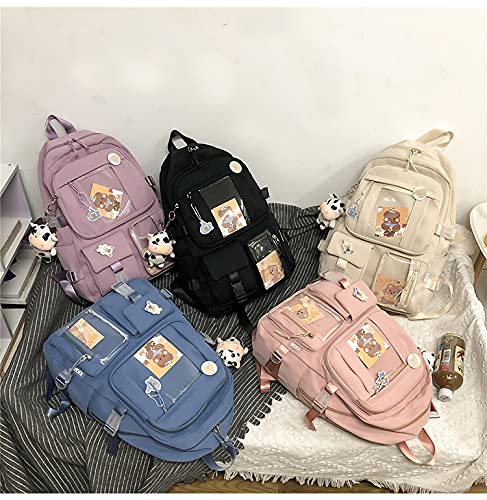 GGOOB Cute Kawaii Backpack for School - Stylish Blue Aesthetic Backpack with Pins & Accessories - Perfect for School, College, Anime Conventions & Daily Use