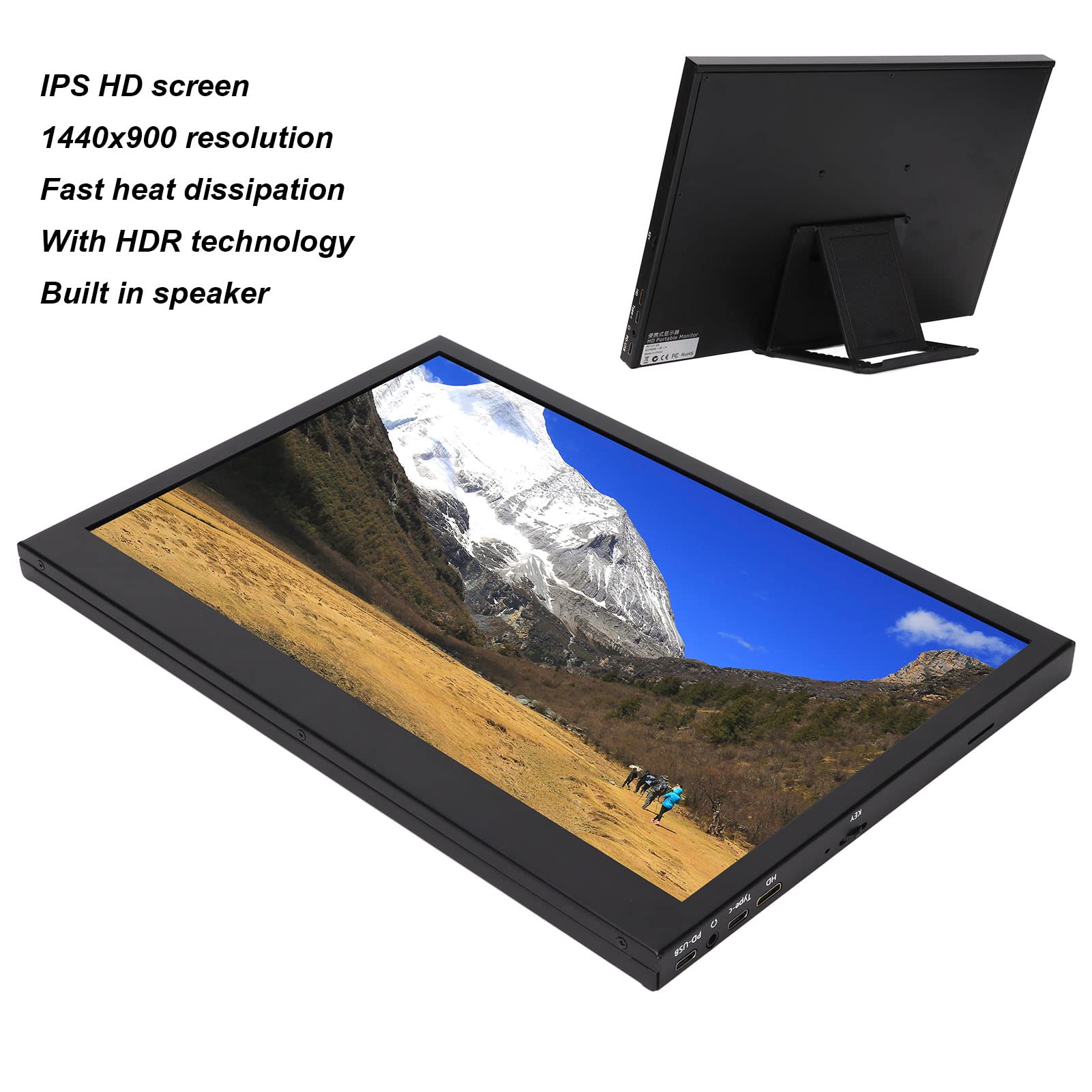 KKPLZZ 13-inch Portable Monitor with 1440x900 IPS HD Screen & HDR Technology - Ultra Slim External Display for Laptop, Smartphone, Gaming, and Office Work