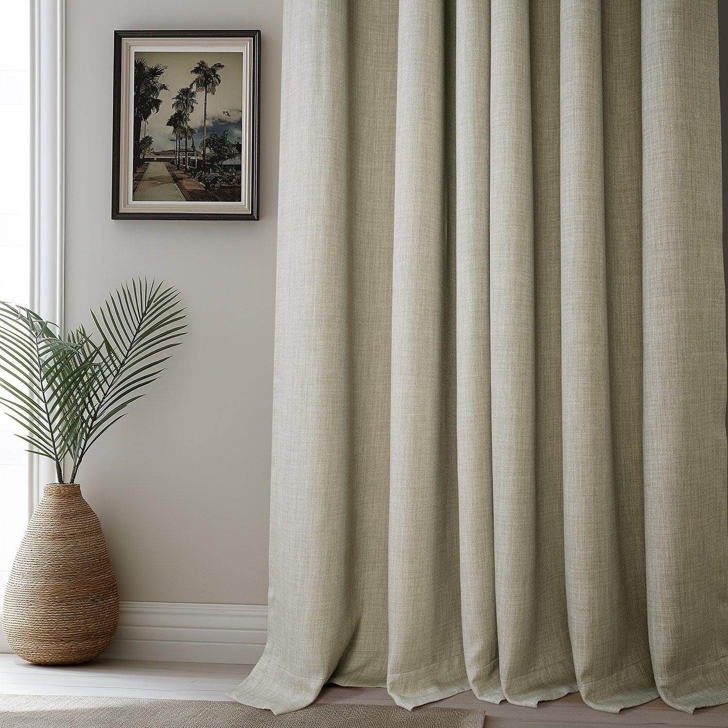 Oatmeal French Pleat Textured Faux Linen Blackout Curtains for Bedroom - Light Blocking Thermal Insulated Window Drapes for Living Room & Nursery
