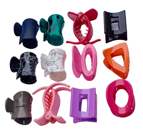 Best Plastic Hair Claw Clips for Women & Girls - 12 Pack Hair Clutcher Set for Ponytails, Buns & Updos - Strong Hold Hair Accessories for Daily Use, Workouts & Styling