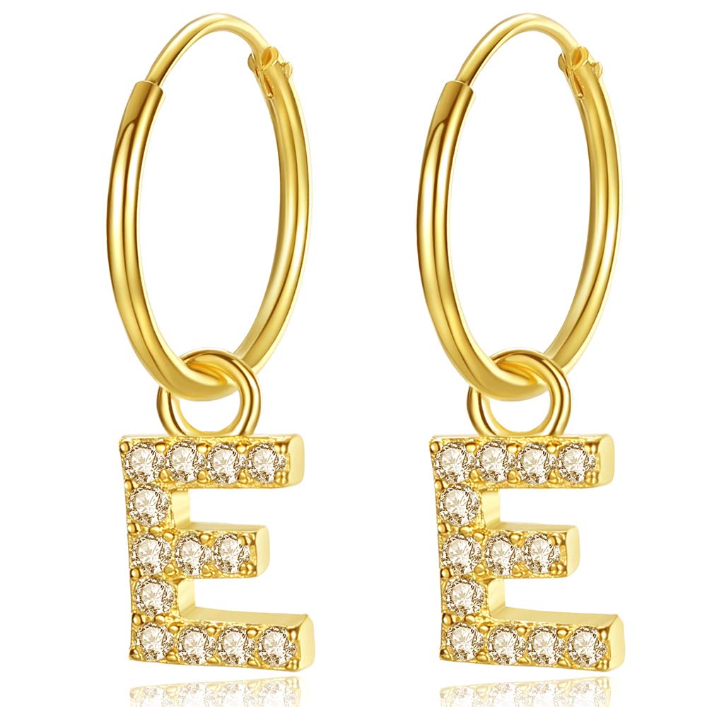 18K Gold Plated Small Huggie Hoop Earrings with Cubic Zirconia Drop Dangle - Initial Letter Earrings for Women & Girls | Perfect for Everyday Wear, Gift Giving & Special Occasions