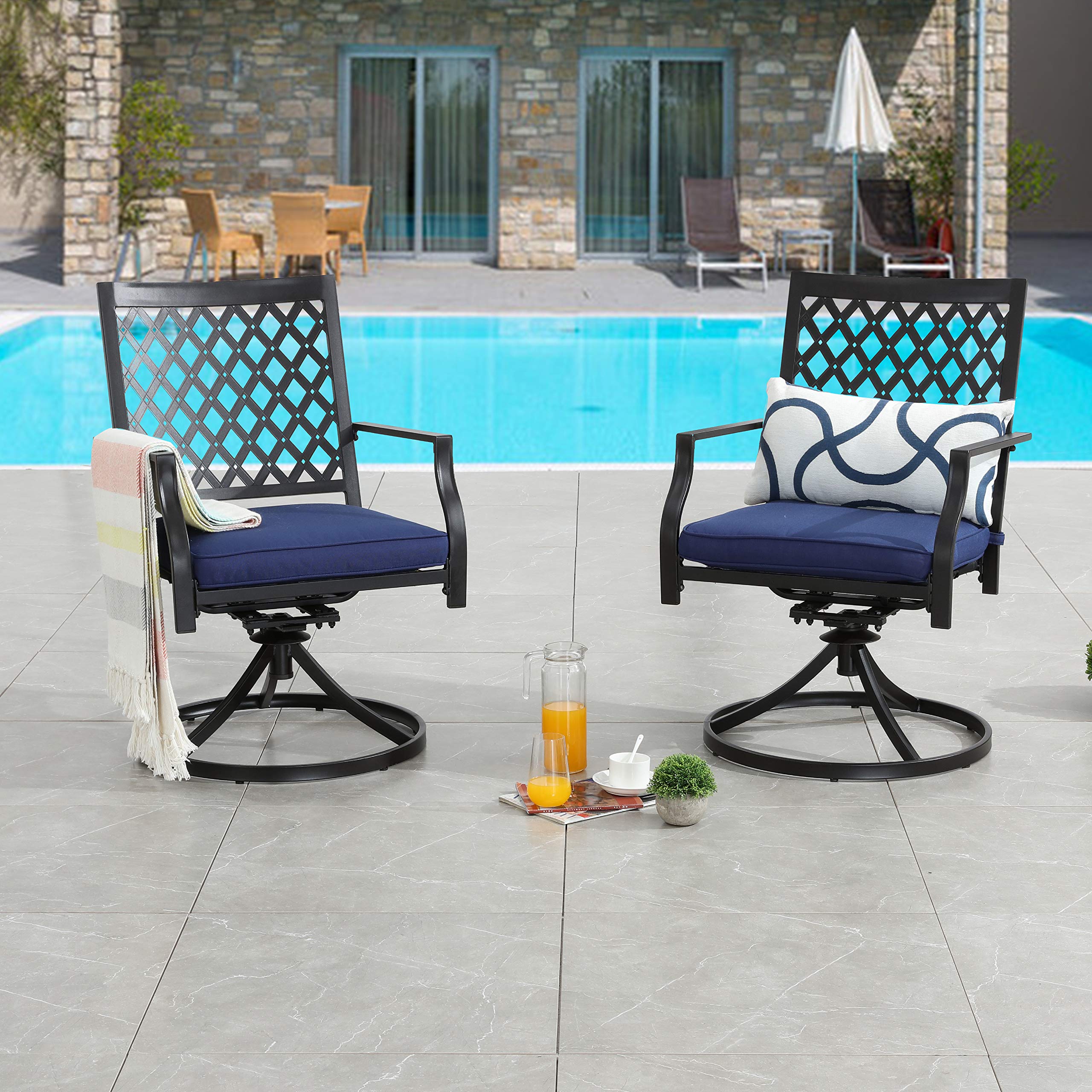 LOKATSE HOME 2-Piece Patio Swivel Dining Chairs Set with Cushion - Outdoor Bistro Furniture for Garden, Backyard, Poolside - Comfortable Blue Swivel Chairs for Relaxing & Entertaining Outdoors