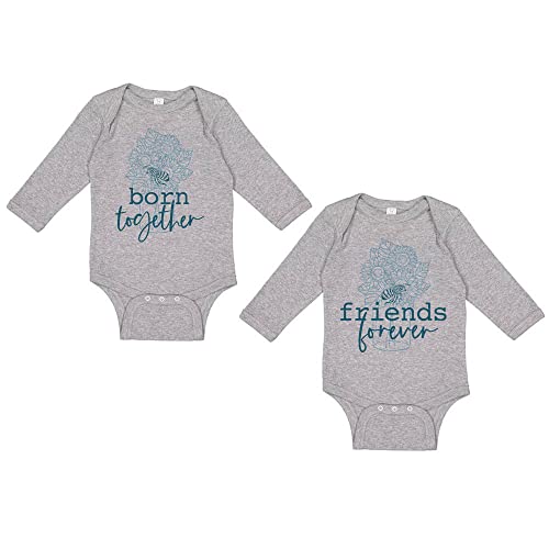 Born Together Friends Forever Twins Long Sleeve Baby Bodysuit - Matching Outfits for Twin Babies, Newborn Sibling Gifts, Cute Infant Onesies for Photo Shoots & Family Events
