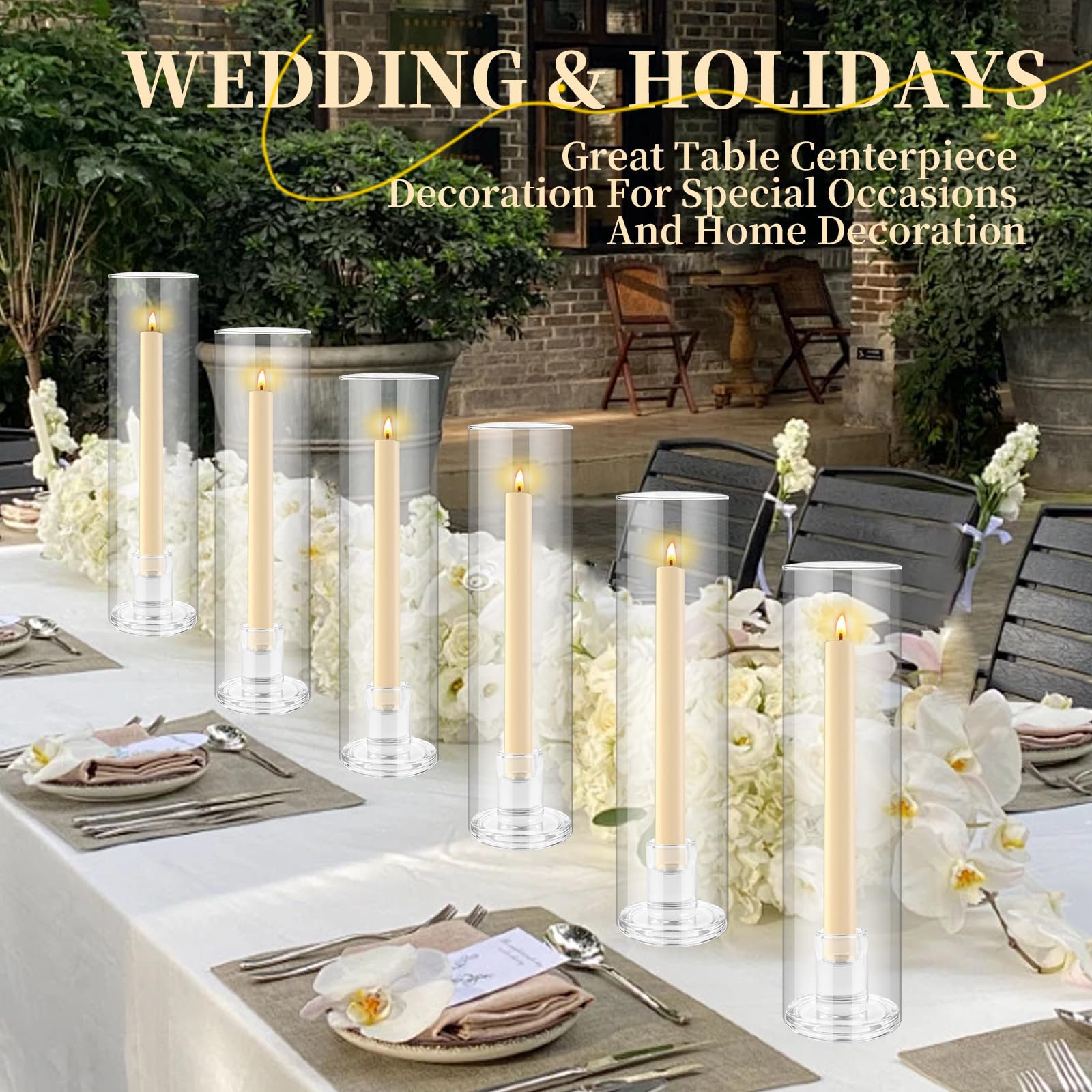 6-Piece Bulk Hurricane Glass Candle Holders Set - Large Taper Candle Holders with Cover & Heavy Base for Wedding, Party, Christmas Decor - Perfect for Table Centerpieces, Holiday Lighting, and Romantic Ambiance