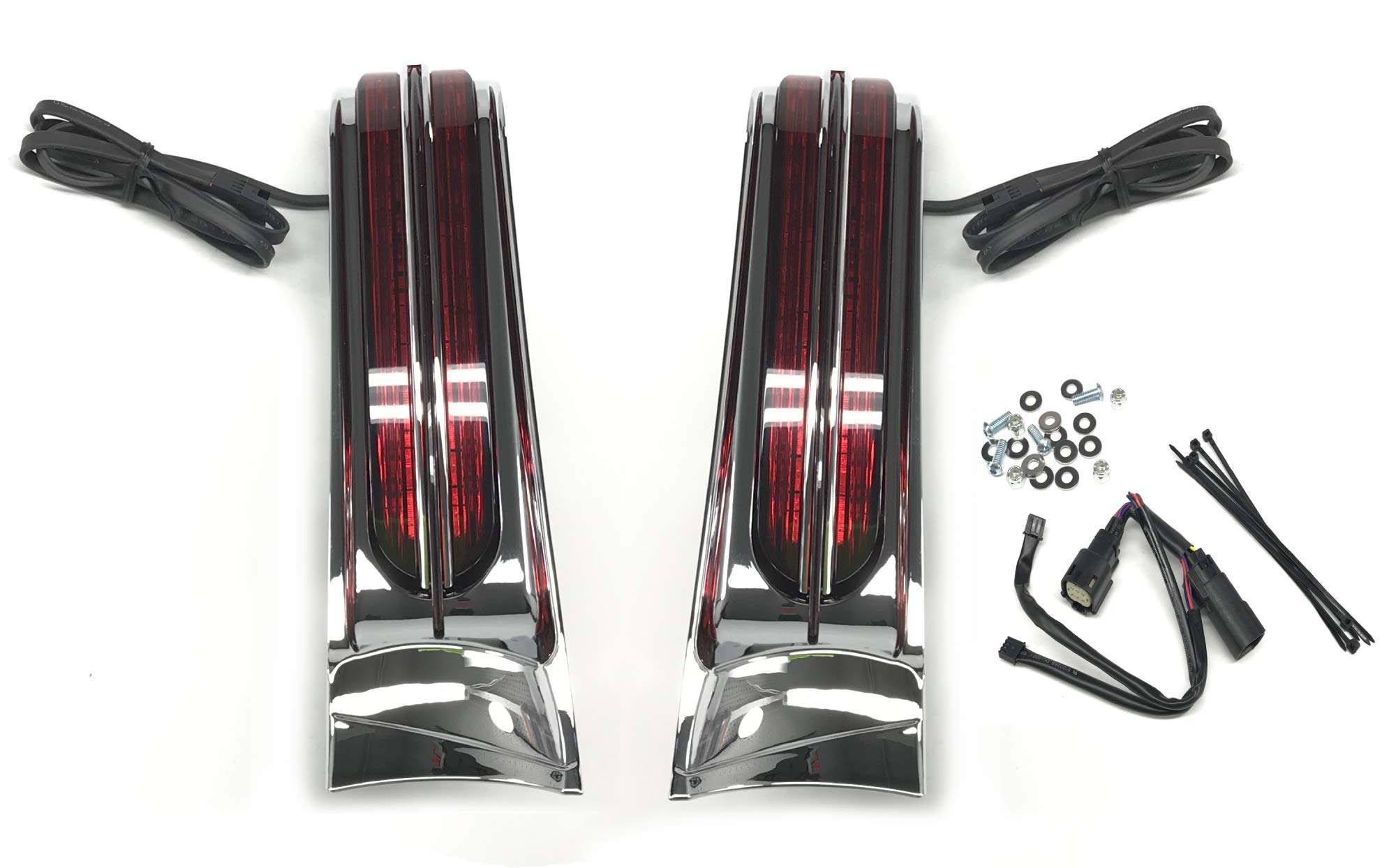CIRO Filler Panel Lights for Harley Davidson Ultra & Road King - All Red LED Lights with Chrome Red Lenses | Motorcycle Customization & Night Riding Accessories