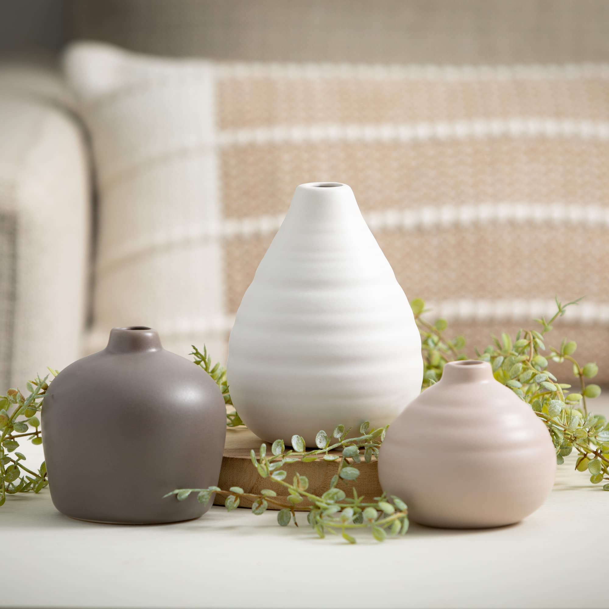 Modern Ceramic Bud Vase Set of 3 - Elegant Centerpiece for Table, Shelf, Coffee Table & Mantle Decor | Perfect for Weddings, Home Decor & Floral Arrangements