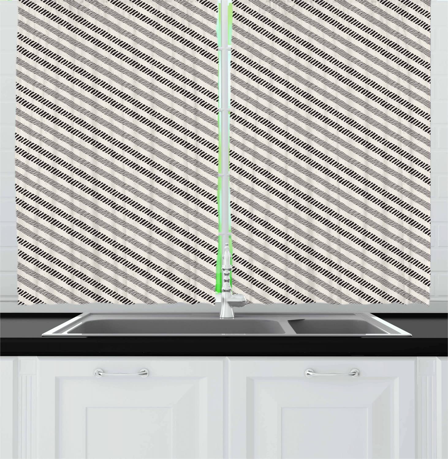 Ambesonne Geometric Long Kitchen Curtains - Modern Striped Window Drapes with Rod Pocket, 55
