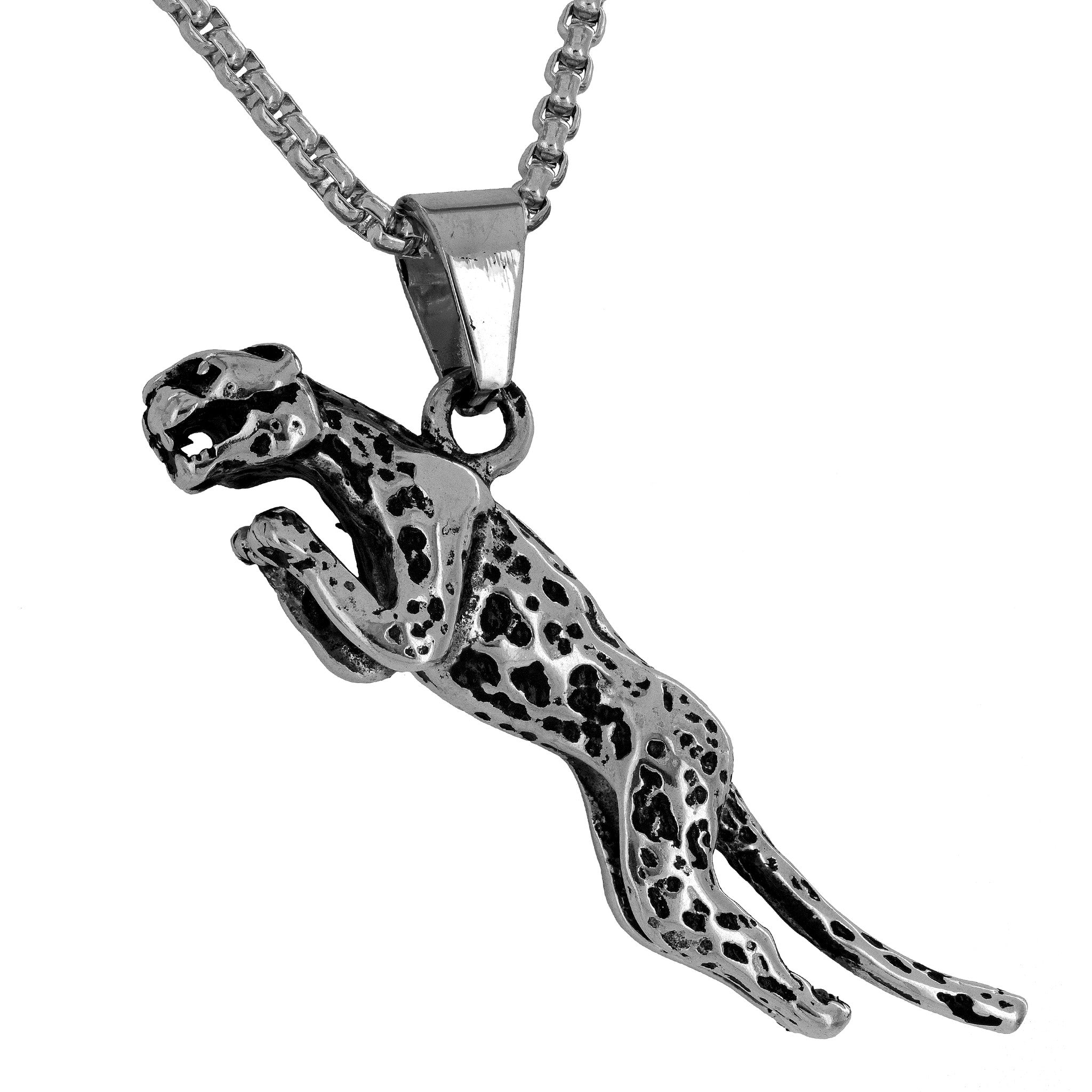 White Cheetah Animal Pendant Necklace - Leopard Print Stainless Steel Chain Charm Set for Women | Perfect for Casual Wear, Parties & Gift Giving