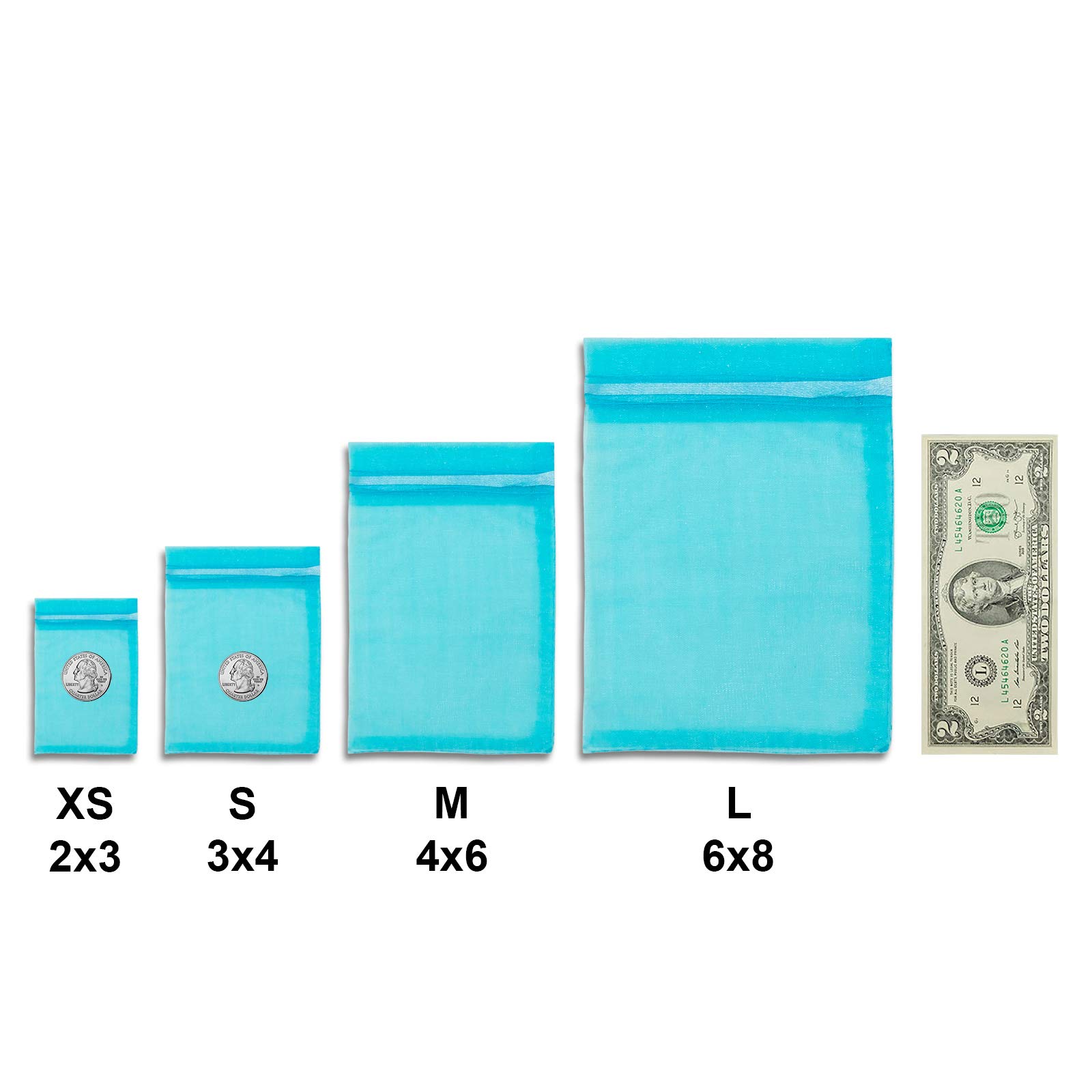 100-Pack Turquoise Blue Sheer Organza Gift Bags with Drawstring - 2
