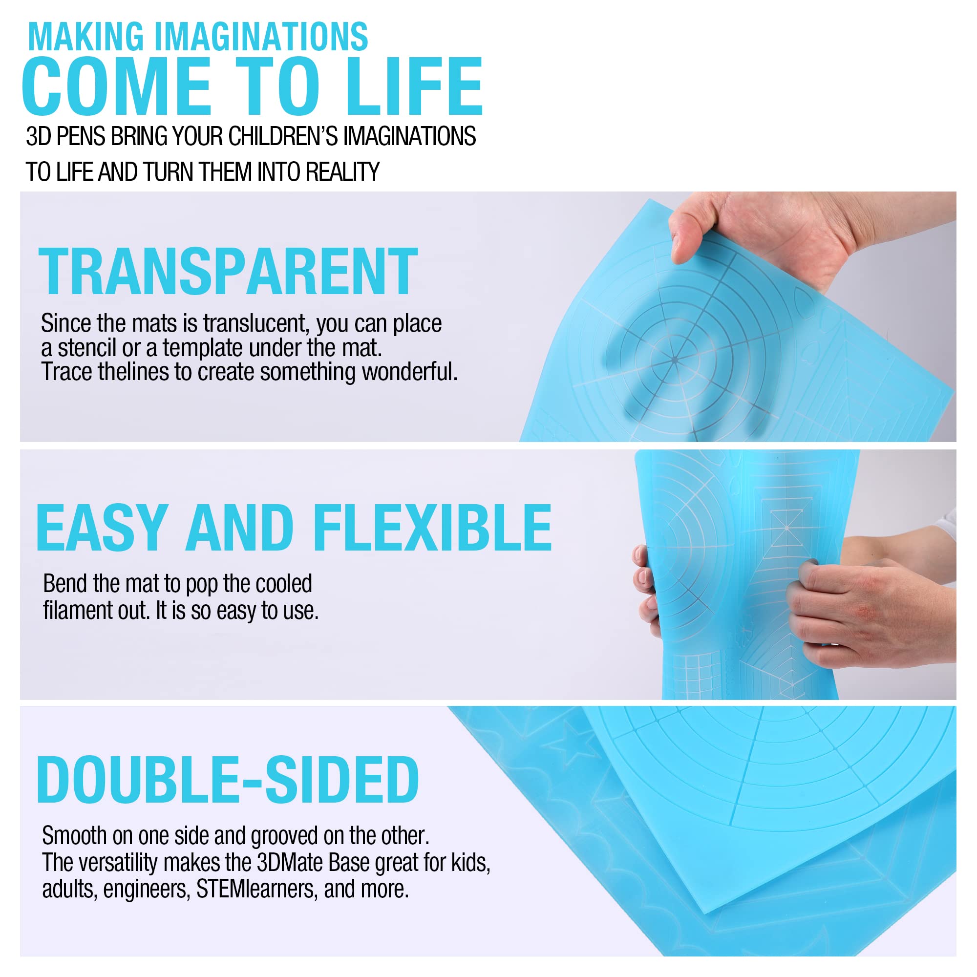 3D Printing Mat for Beginners - 12.2x11.4 Inch Non-Stick Work Surface for 3D Pens | Compatible with All 3D Pen Filaments & Stencils | Perfect for Kids, Artists & DIY Projects (Blue)