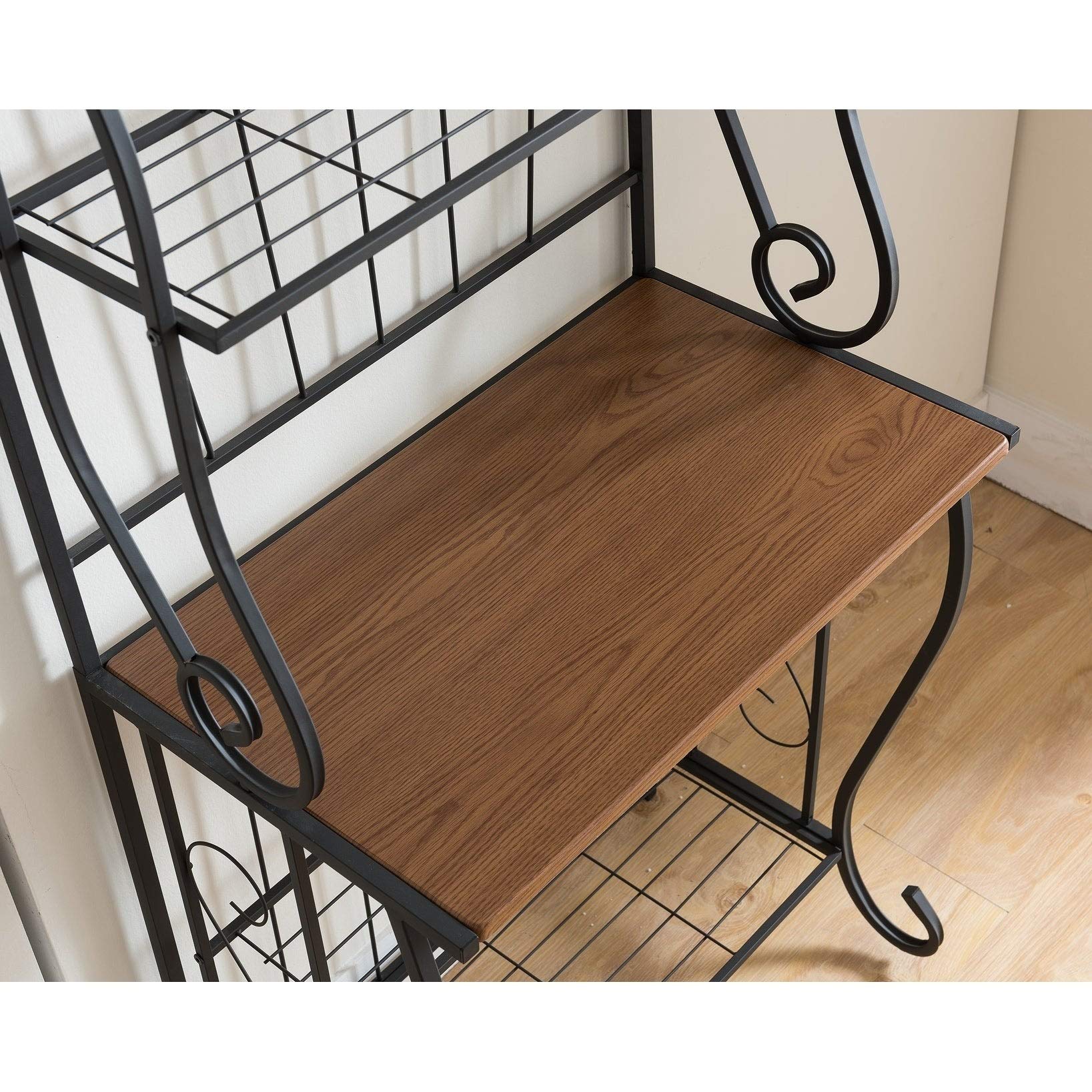 Sturdy Black Metal Tube Corner Kitchen Bakers Rack - Space-Saving Storage Shelf for Small Kitchens, Pantry Organization & Baking Supplies