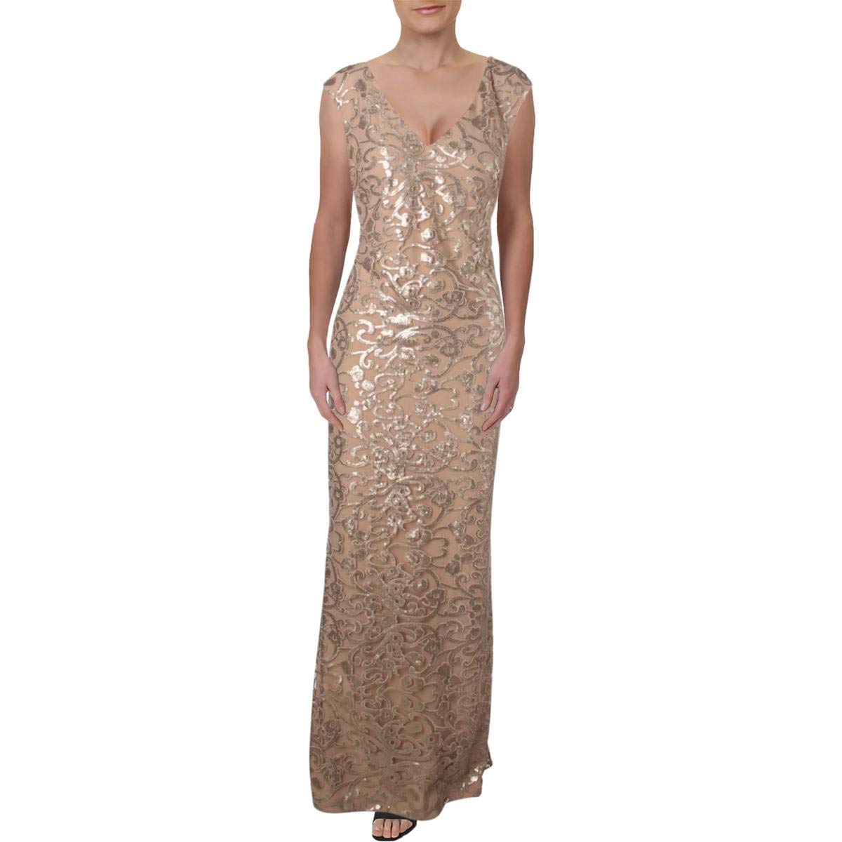 Ralph Lauren Women's Embroidered Gown Dress - Elegant Beige Formal Evening Gown Size 6 | Perfect for Weddings, Galas & Special Occasions