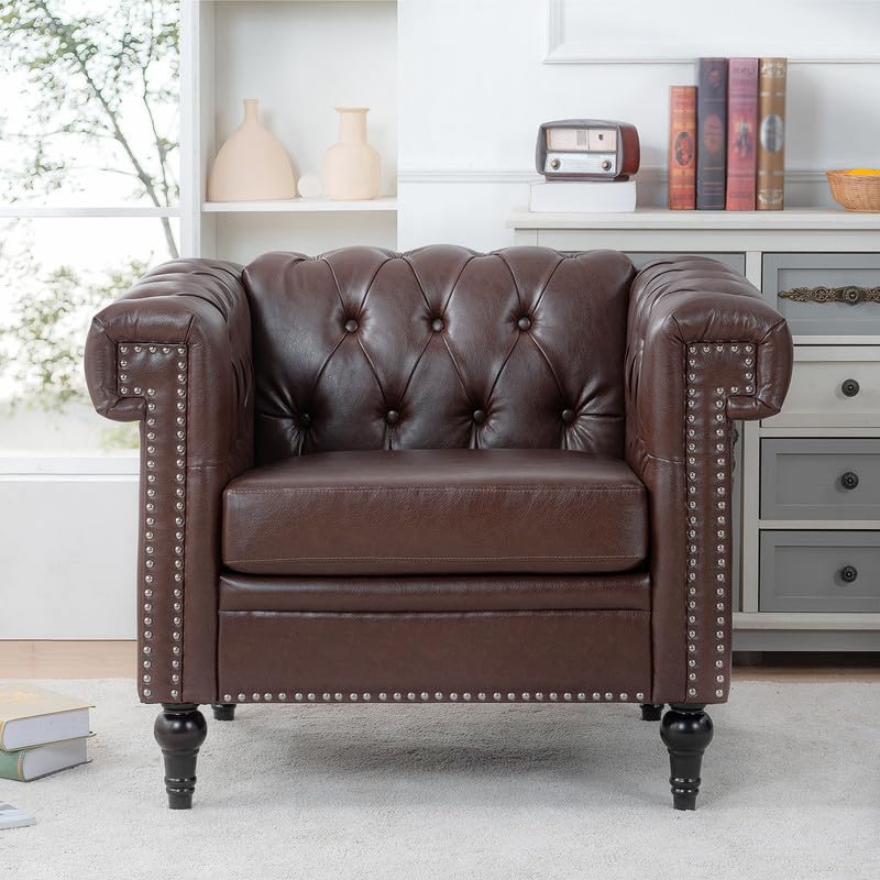 Mid-Century Modern Accent Chair - Ergonomic Upholstered Recliner Sofa for Living Room, Bedroom & Office - Comfy Single Leisure Chair with Armrests - Perfect for Reading, Relaxing and Small Space Decor