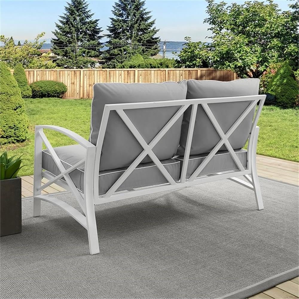 Gray and White Traditional Patio Loveseat - Outdoor Garden Furniture for Relaxing in Backyard, Porch or Balcony