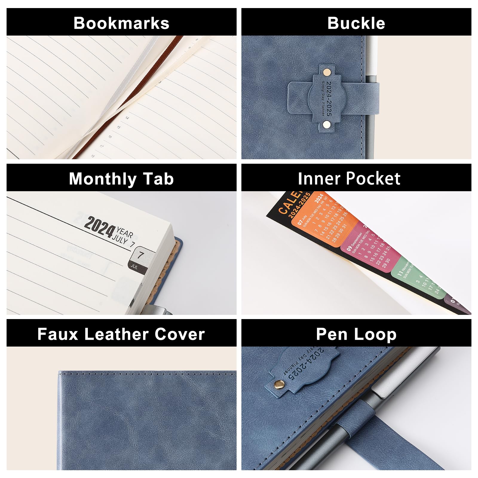2024-2025 Academic Planner - Hardcover A5 Daily & Monthly Organizer with Pen Holder, Tabs, Stickers & Inner Pocket | Perfect for Students, Teachers & Professionals | July 2024 to June 2025 School Year Schedule Notebook