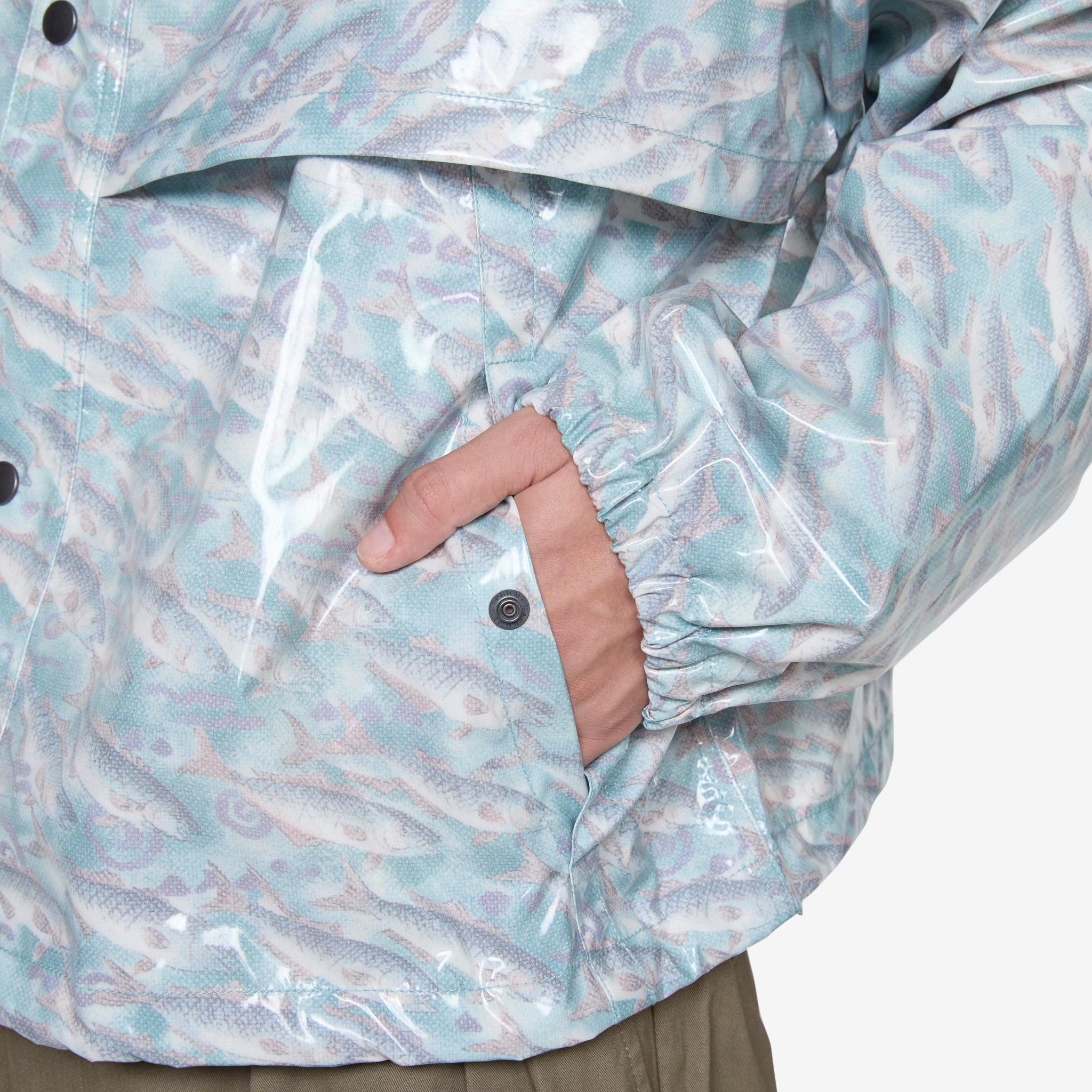 Men's 70D Nylon Cruiser Jacket with Waterproof Fish Print - Lightweight Windbreaker for Outdoor Fishing, Hiking & Casual Wear