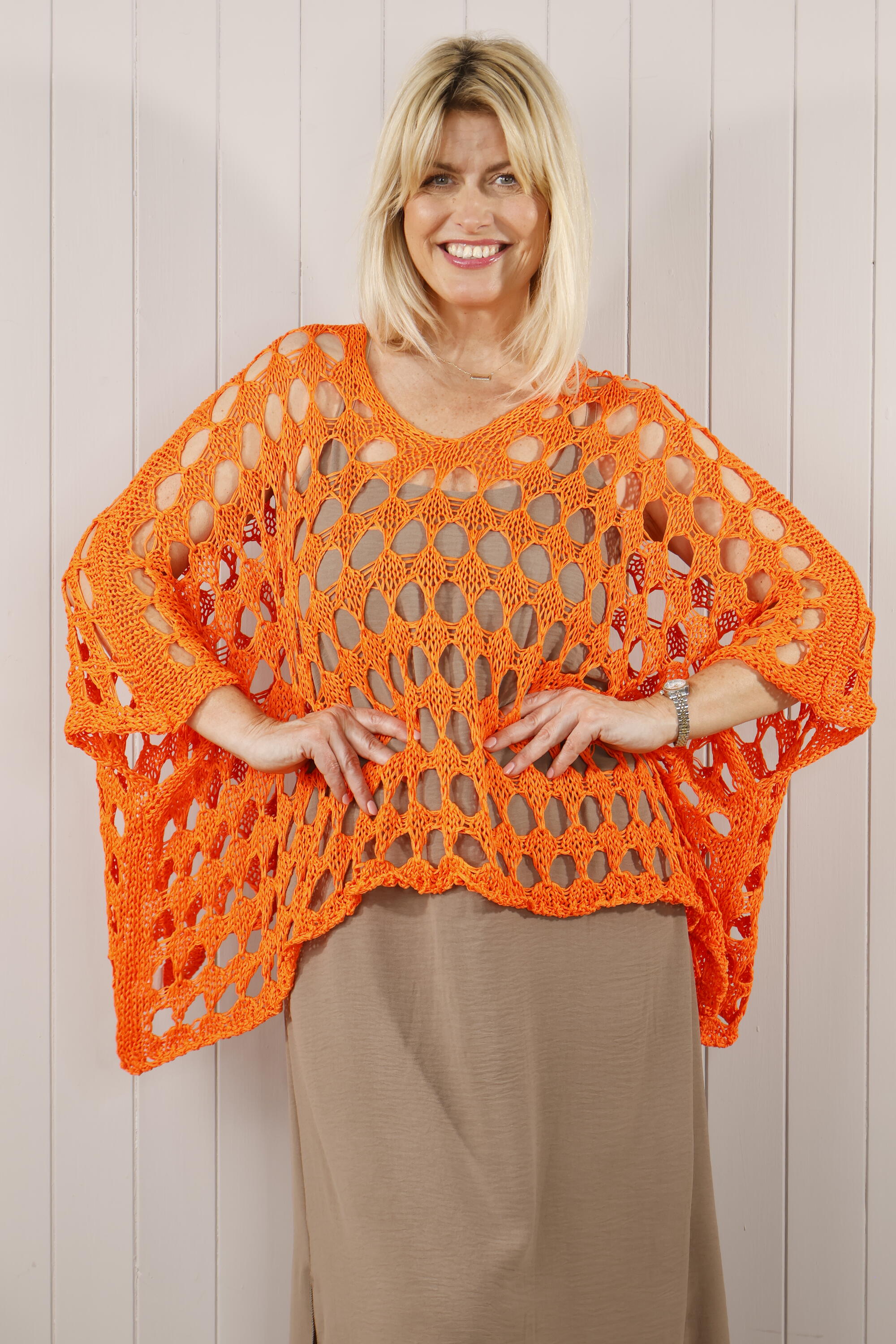 Cosima Open Knit Top for Women - Soft Breathable Orange Sweater - Perfect for Casual Outfits, Date Nights & Fall Layering